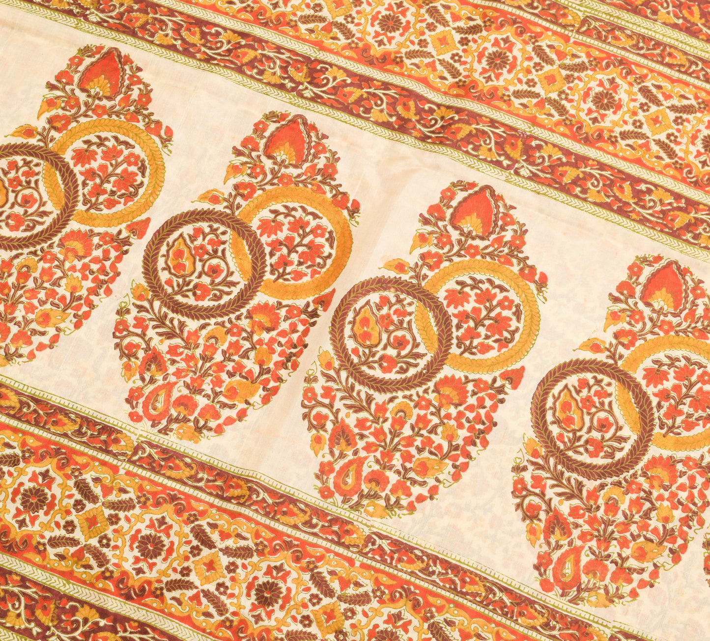 Sushila Vintage Beige Saree 100% Pure Silk Hand Block Printed Soft Craft Fabric