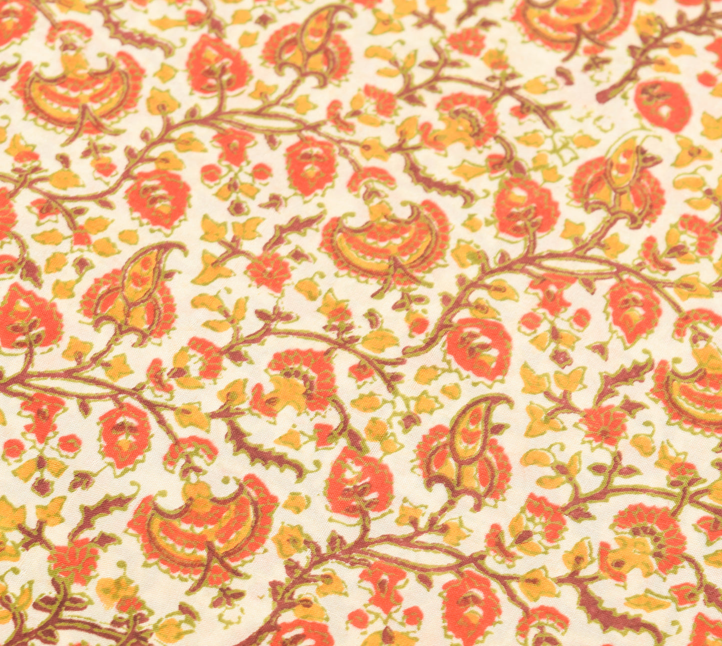 Sushila Vintage Beige Saree 100% Pure Silk Hand Block Printed Soft Craft Fabric
