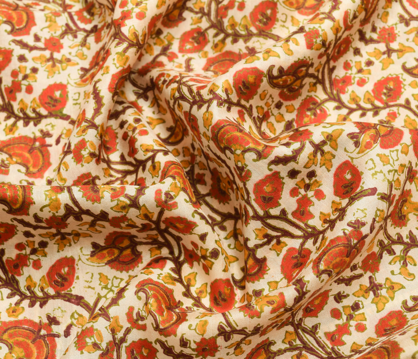 Sushila Vintage Beige Saree 100% Pure Silk Hand Block Printed Soft Craft Fabric