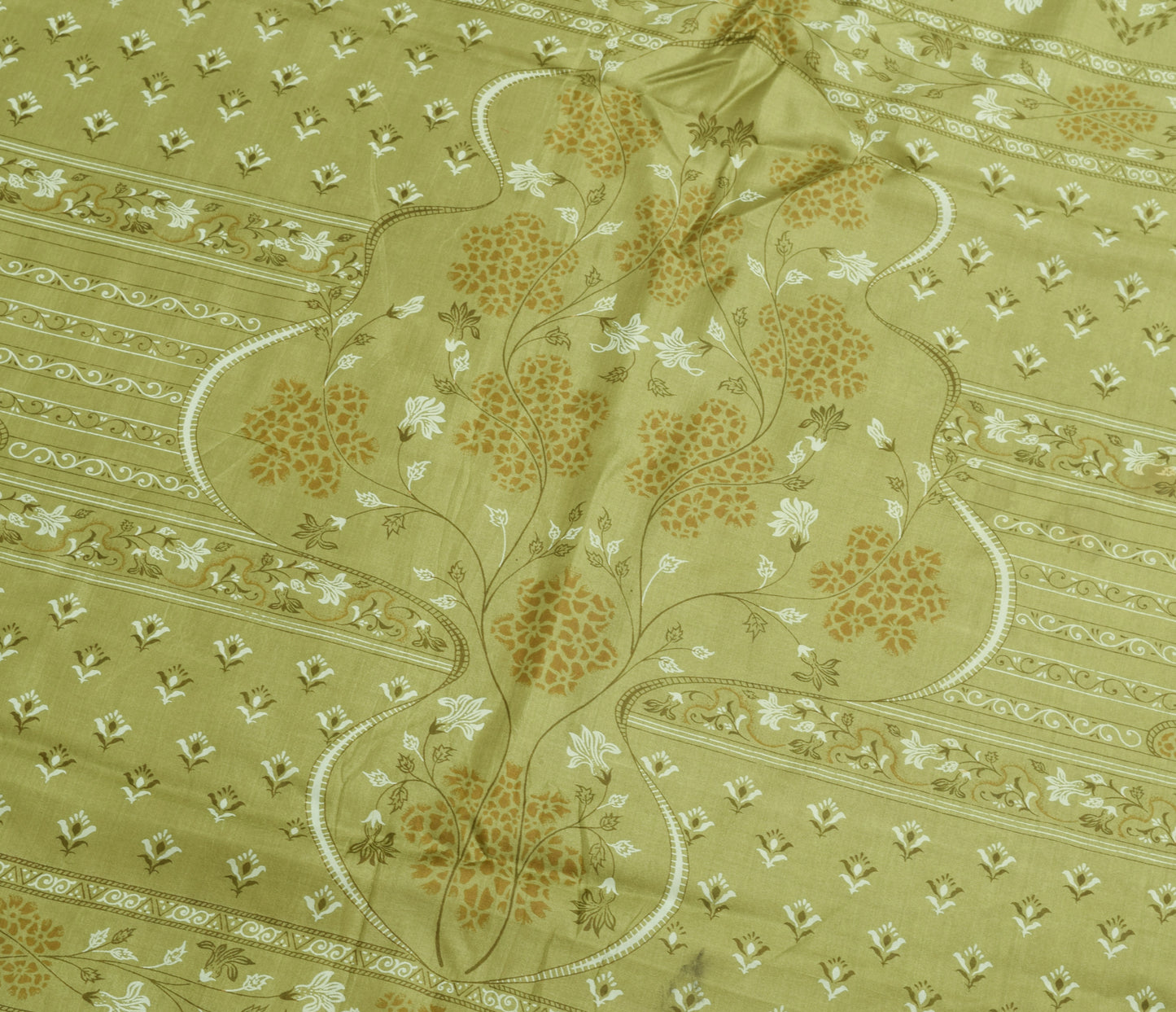 Sushila Vintage Green Floral Saree 100% Pure Silk Printed Soft Craft Fabric