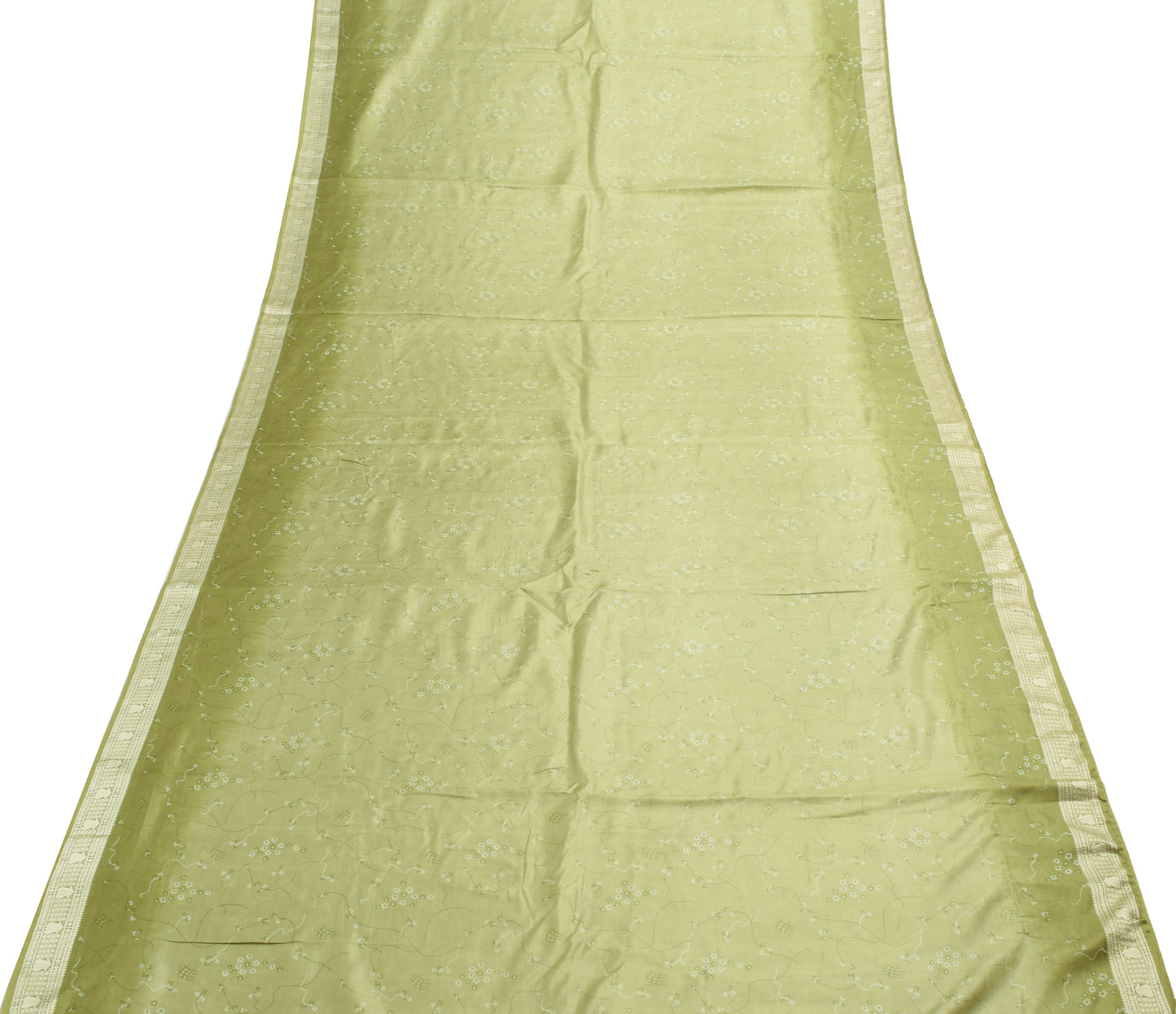 Sushila Vintage Green Floral Saree 100% Pure Silk Printed Soft Craft Fabric