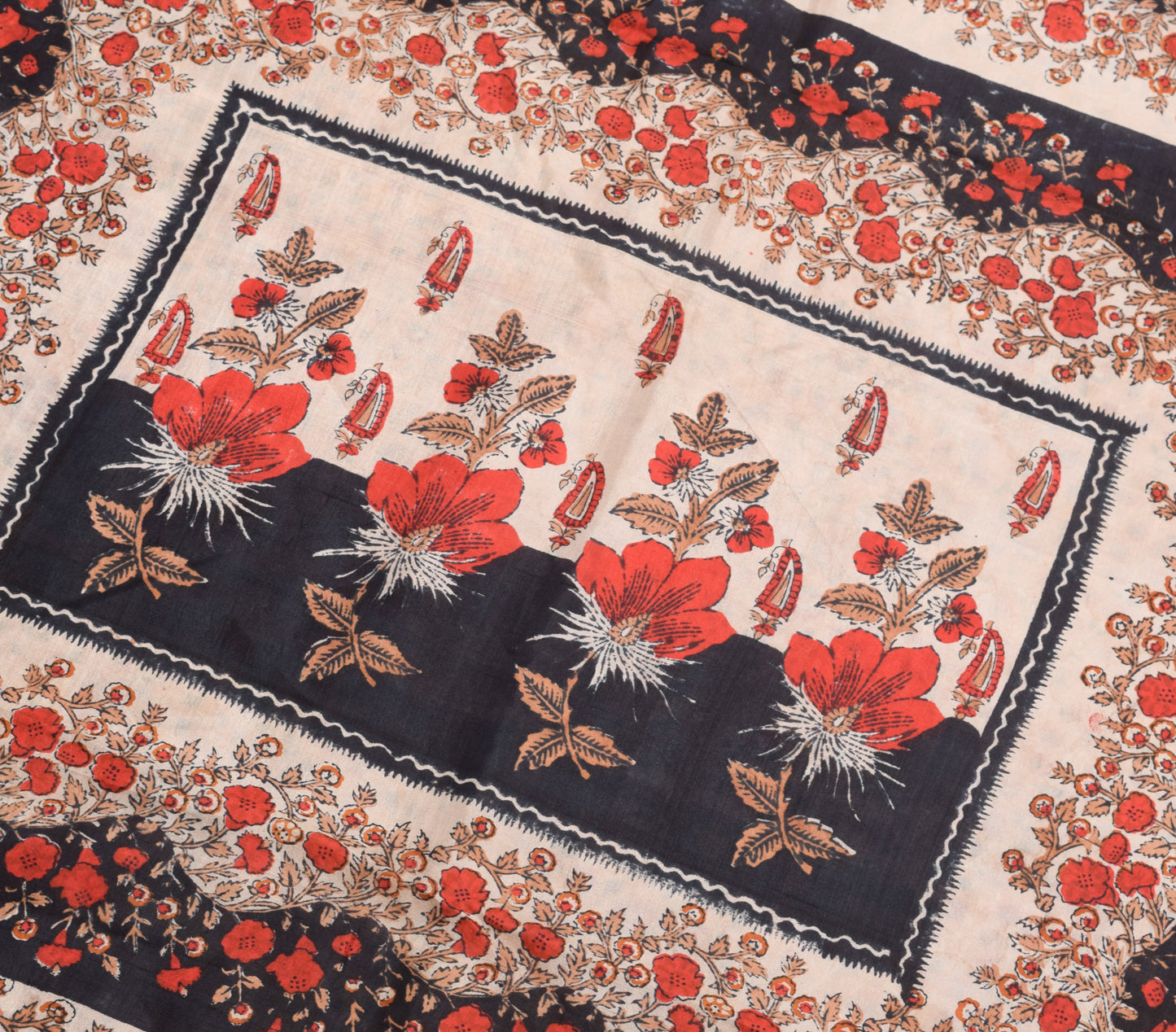 Sushila Vintage Peach Saree 100% Pure Silk Hand Block Printed Soft Craft Fabric