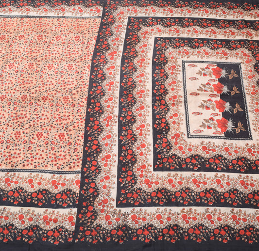 Sushila Vintage Peach Saree 100% Pure Silk Hand Block Printed Soft Craft Fabric