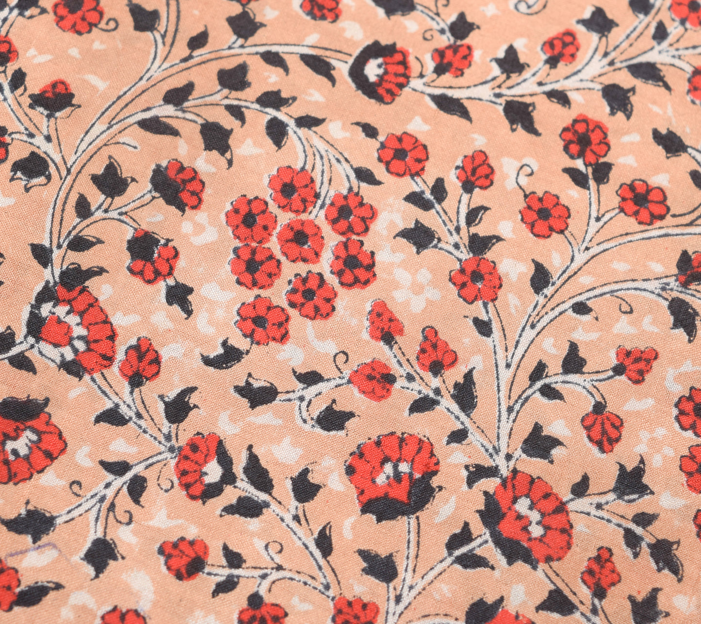 Sushila Vintage Peach Saree 100% Pure Silk Hand Block Printed Soft Craft Fabric