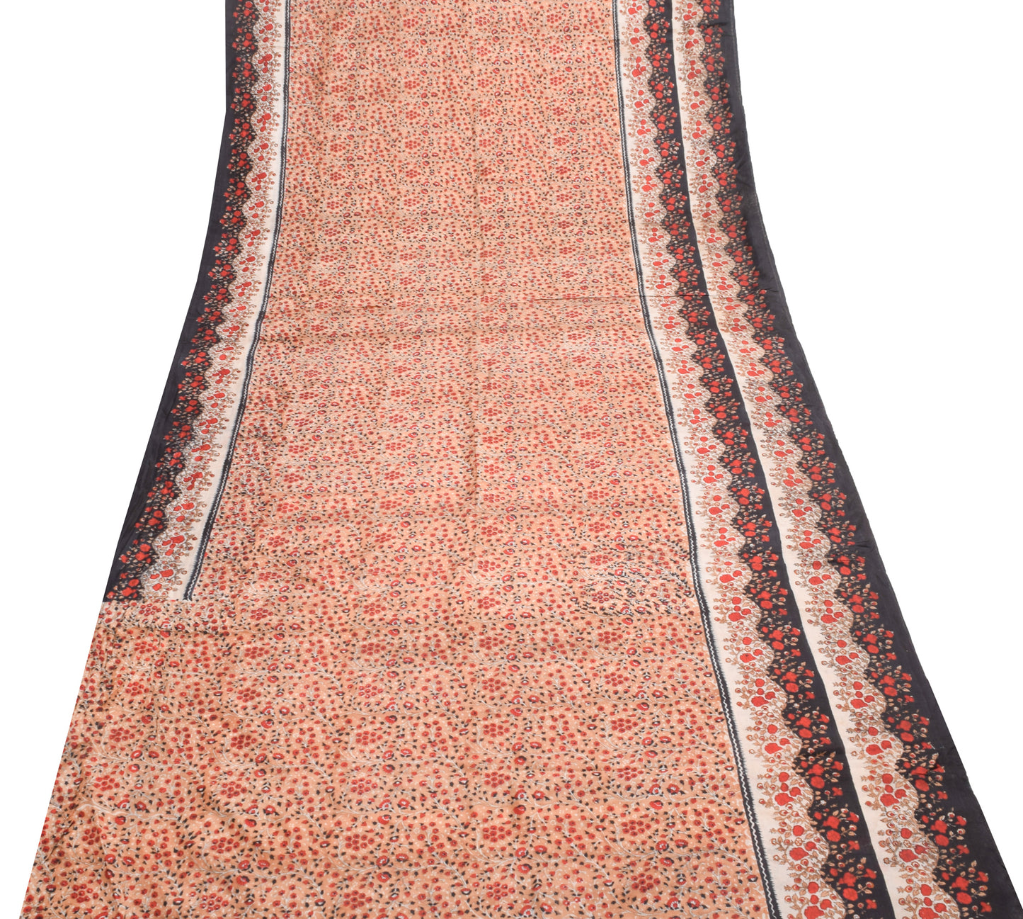 Sushila Vintage Peach Saree 100% Pure Silk Hand Block Printed Soft Craft Fabric