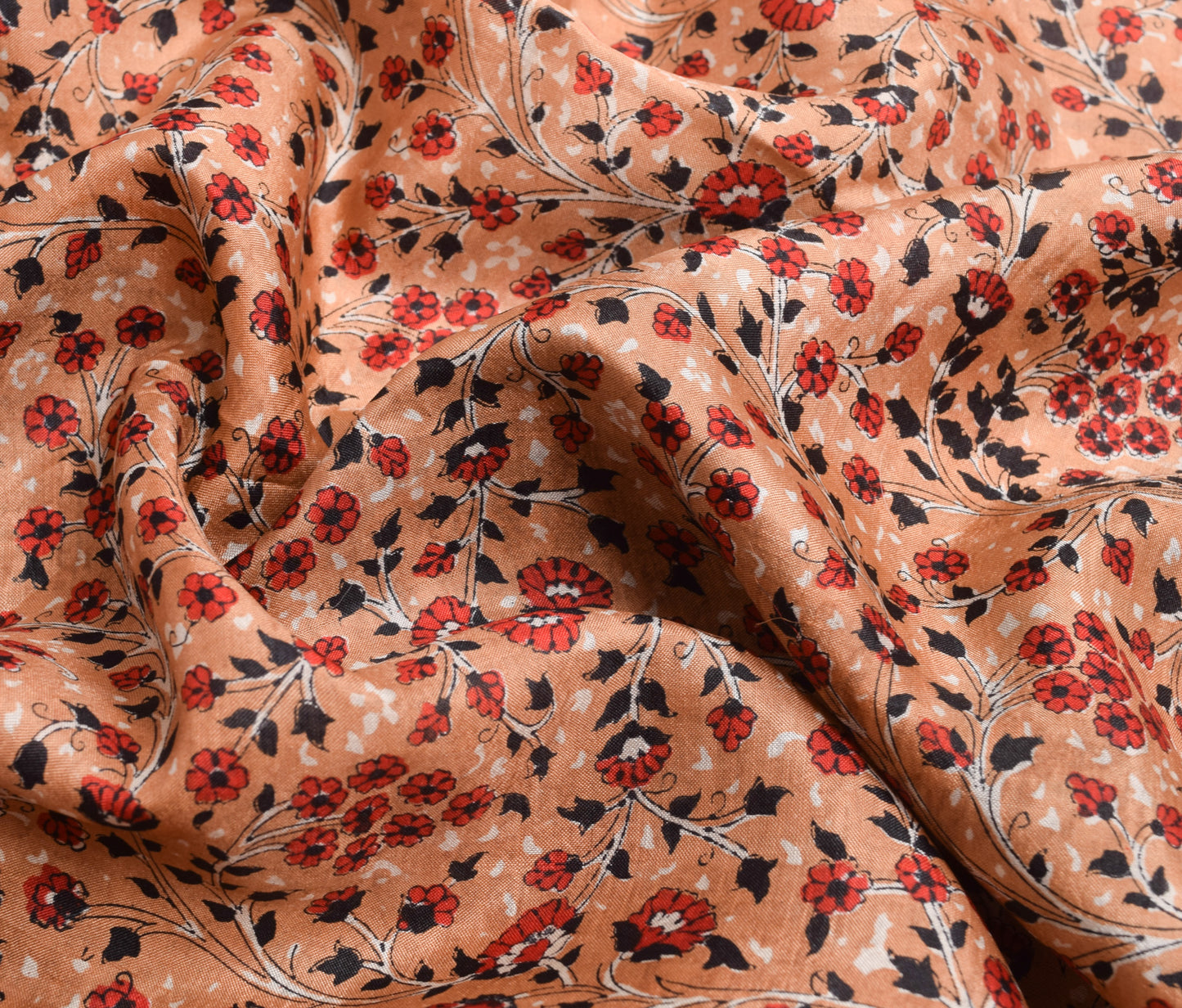 Sushila Vintage Peach Saree 100% Pure Silk Hand Block Printed Soft Craft Fabric