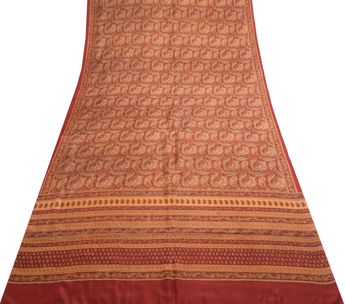 Sushila Vintage Maroon Saree 100% Pure Silk Paisley Printed Daily Wear Fabric