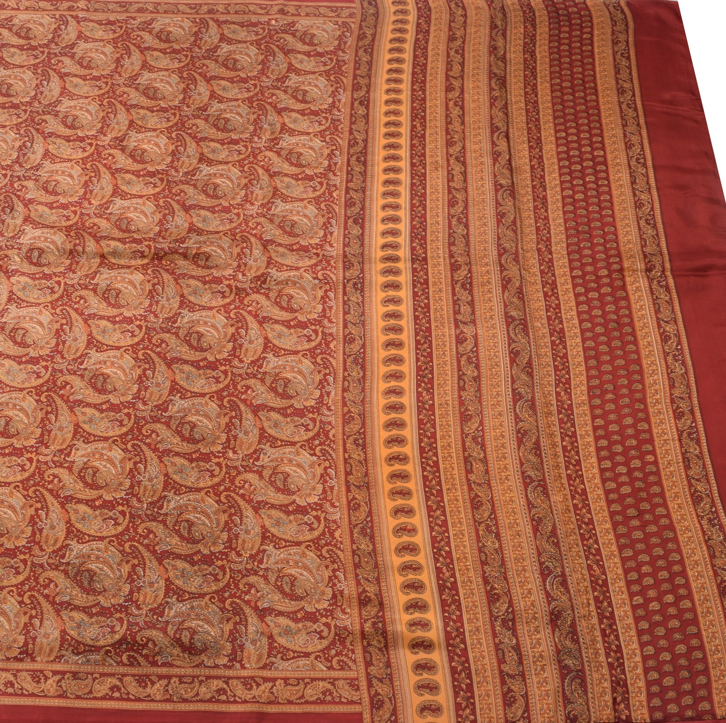 Sushila Vintage Maroon Saree 100% Pure Silk Paisley Printed Daily Wear Fabric