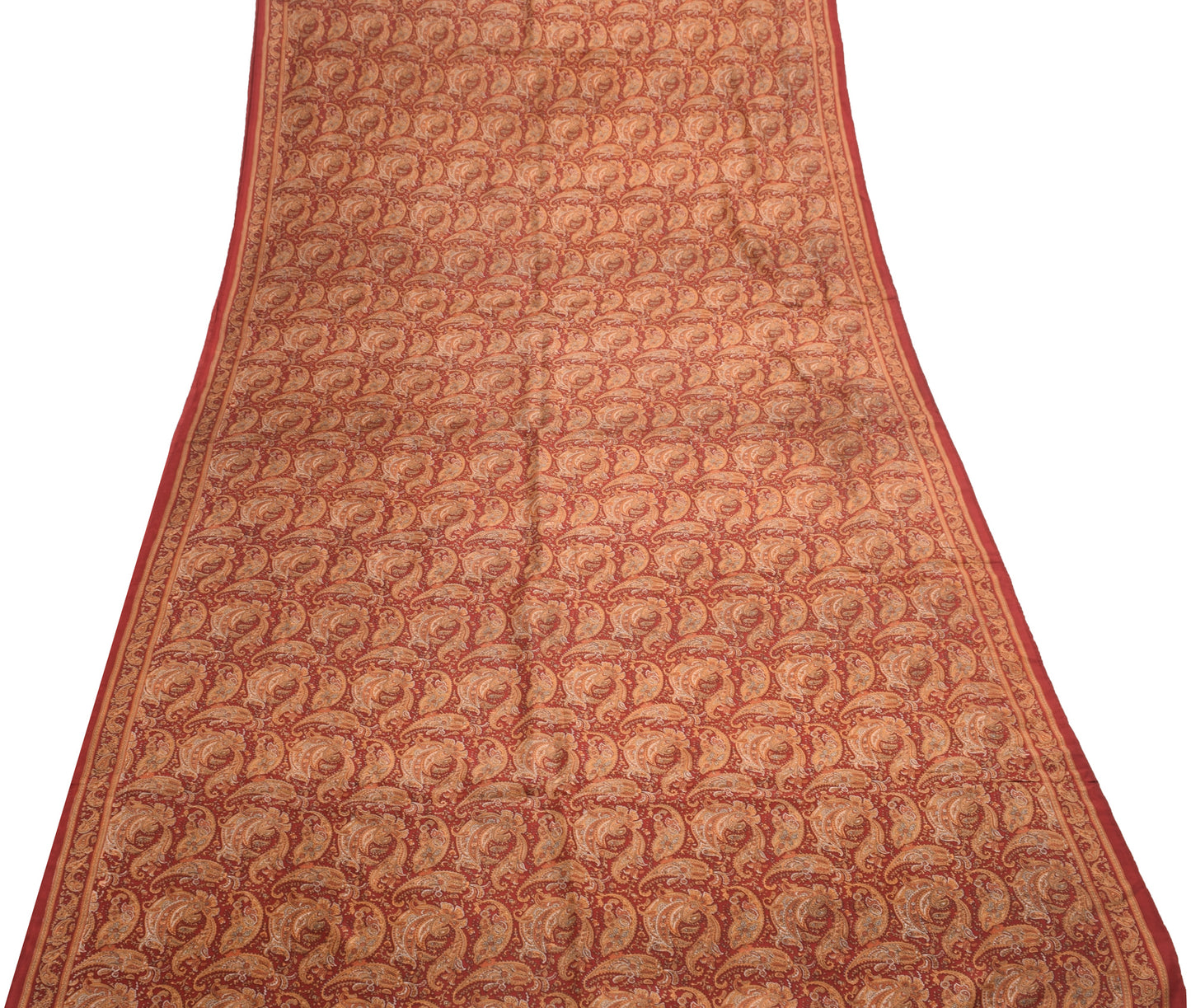 Sushila Vintage Maroon Saree 100% Pure Silk Paisley Printed Daily Wear Fabric