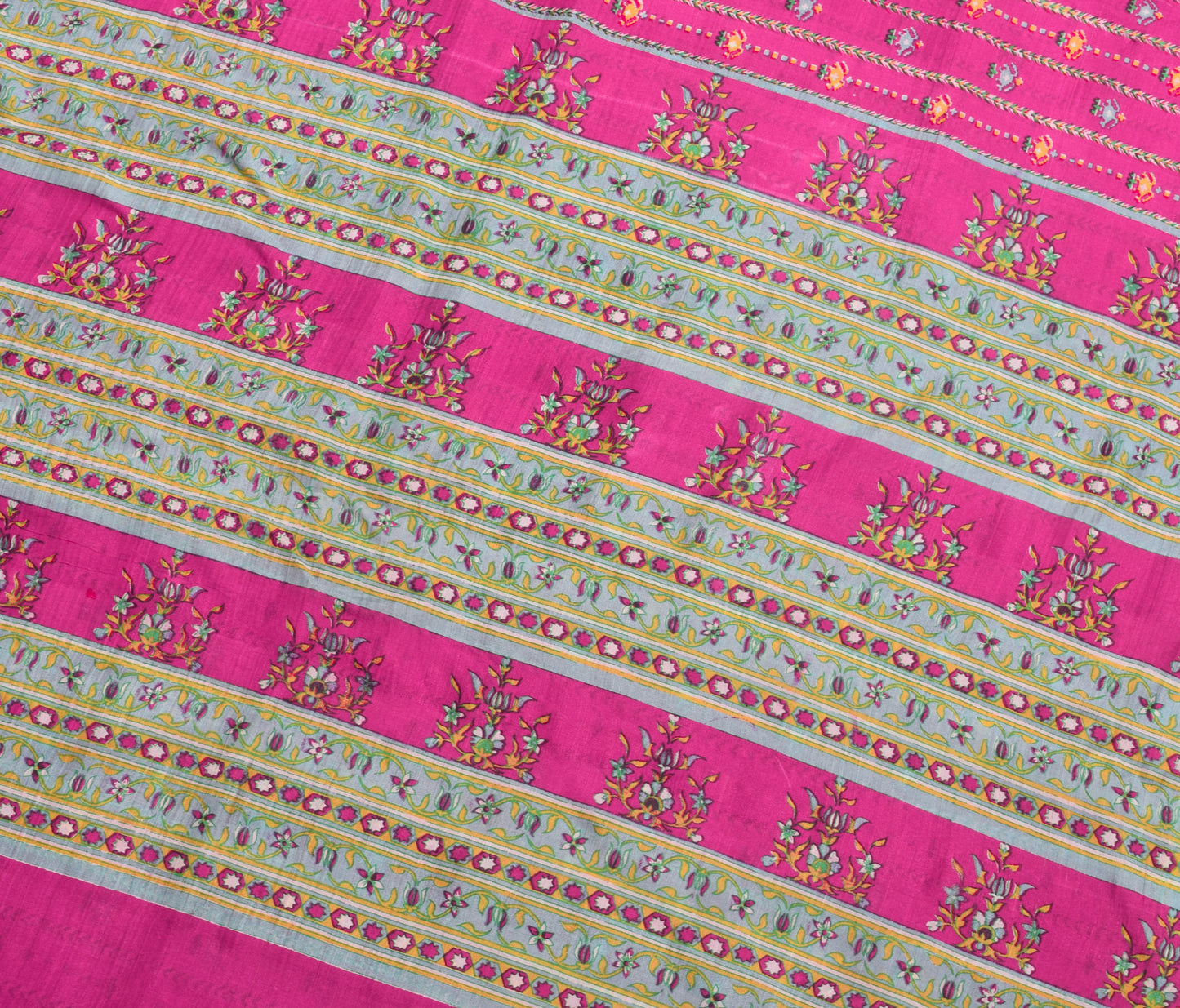 Sushila Vintage Fuchsia Pink Saree 100% Pure Silk Printed Soft Craft Fabric