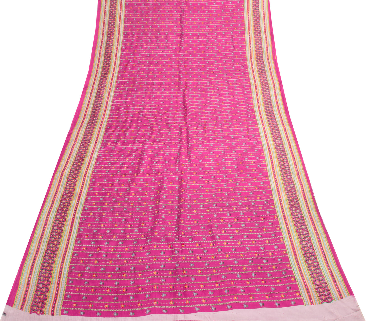 Sushila Vintage Fuchsia Pink Saree 100% Pure Silk Printed Soft Craft Fabric