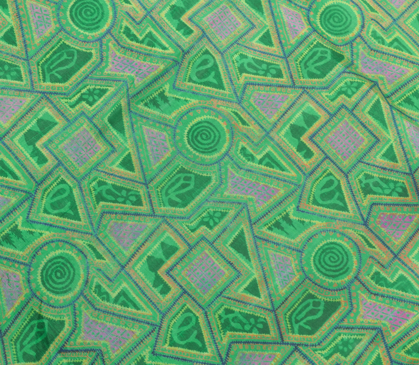 Sushila Vintage Green Saree 100% Pure Silk Printed Abstract 5 YD Craft Fabric