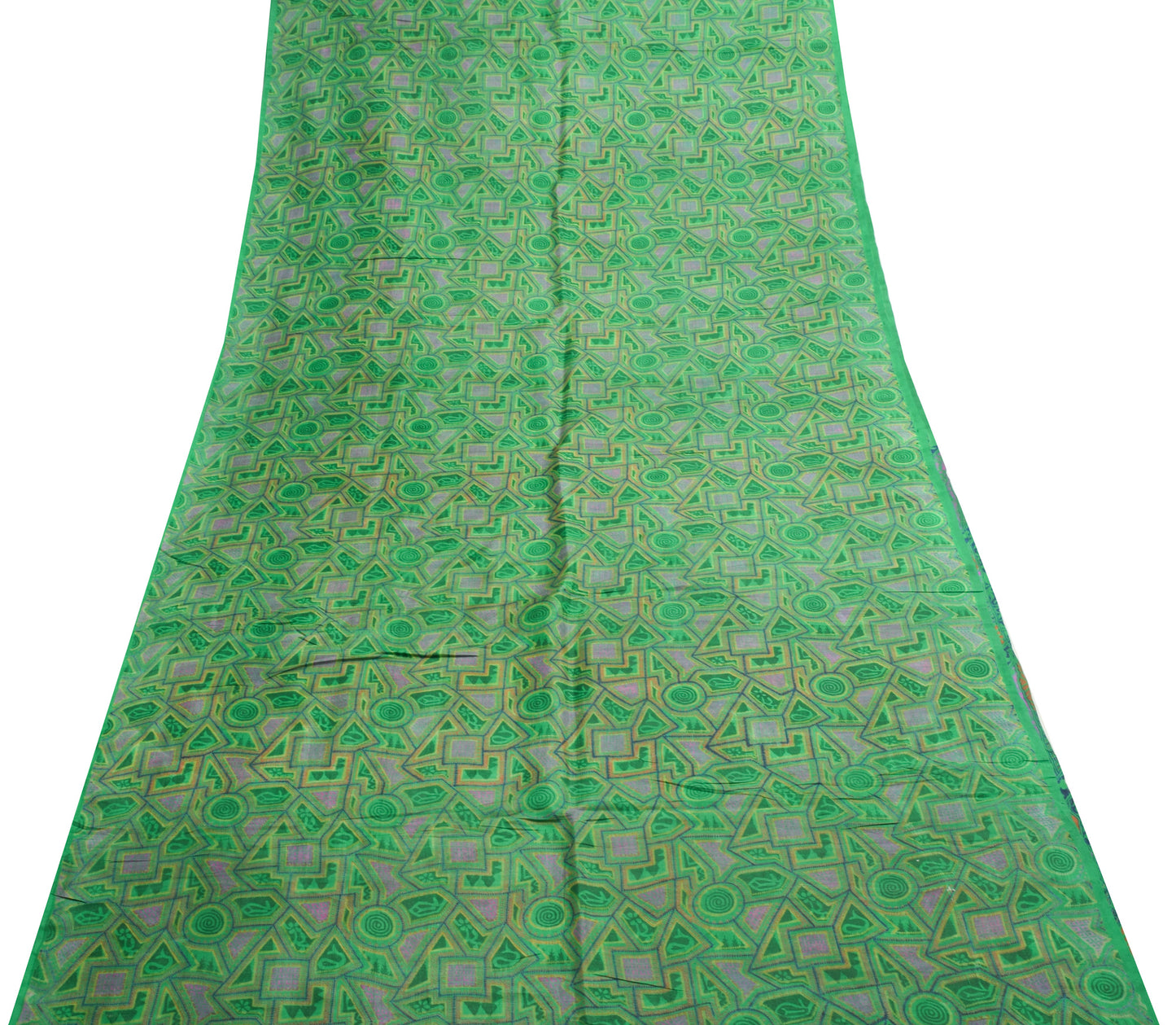 Sushila Vintage Green Saree 100% Pure Silk Printed Abstract 5 YD Craft Fabric