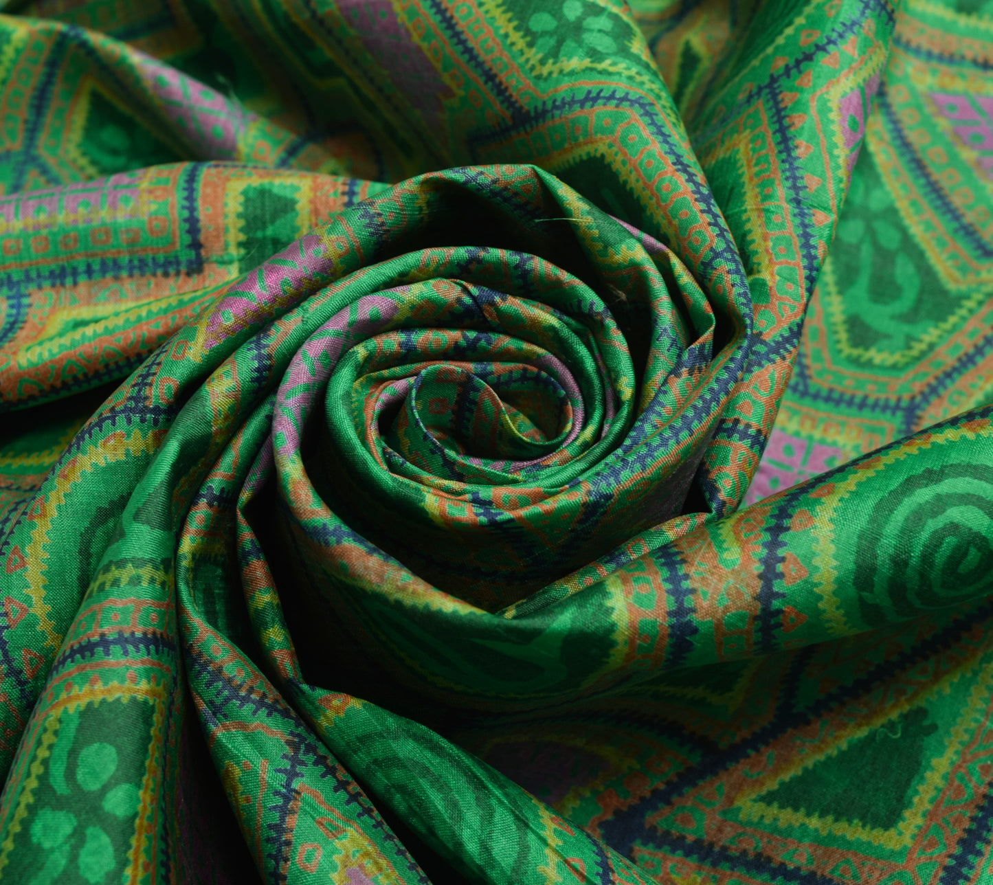Sushila Vintage Green Saree 100% Pure Silk Printed Abstract 5 YD Craft Fabric