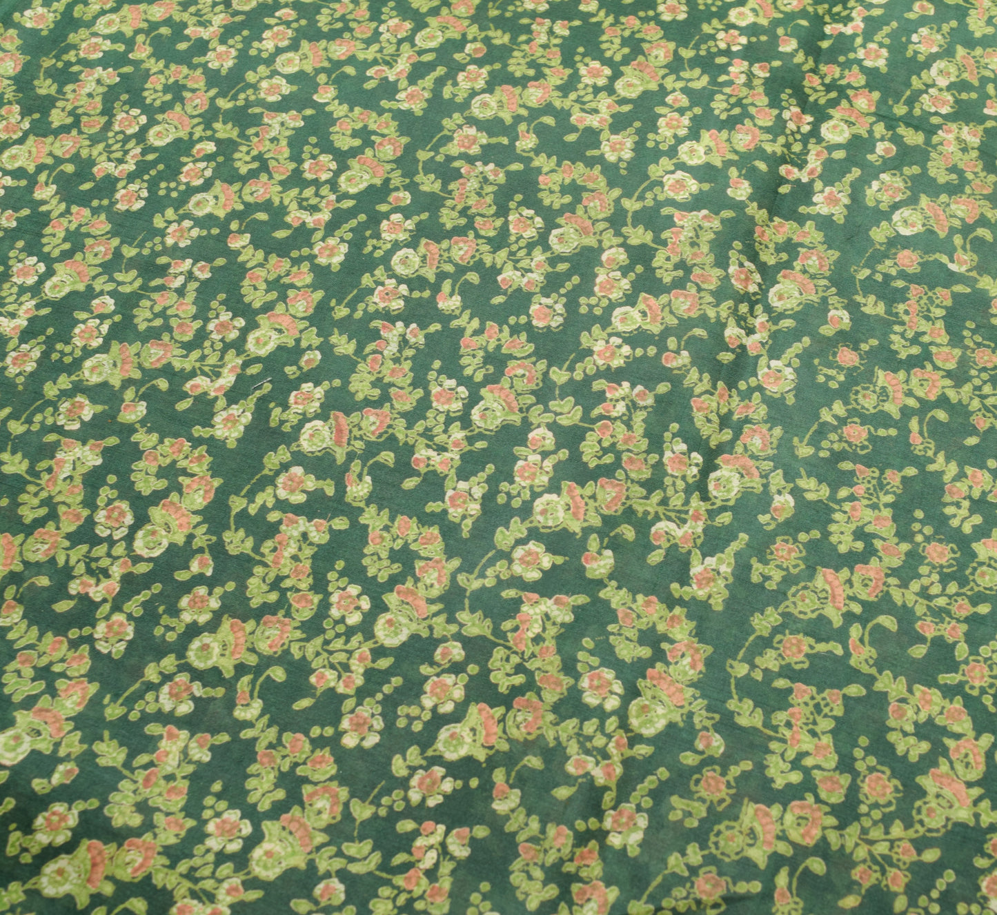 Sushila Vintage Dark Green Saree 100% Pure Silk Printed Floral Soft Craft Fabric