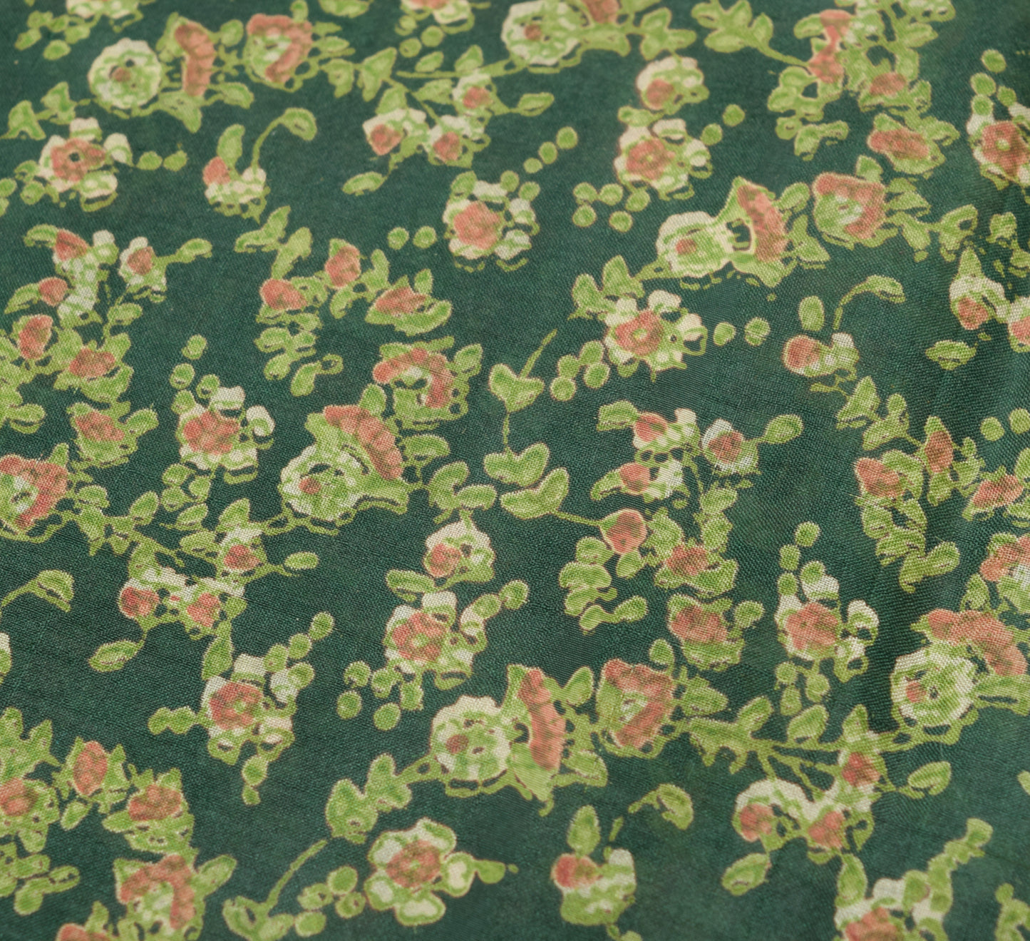 Sushila Vintage Dark Green Saree 100% Pure Silk Printed Floral Soft Craft Fabric