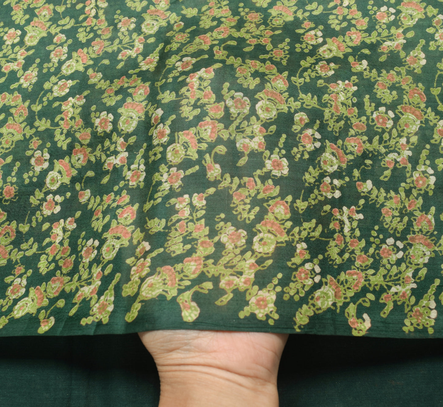 Sushila Vintage Dark Green Saree 100% Pure Silk Printed Floral Soft Craft Fabric