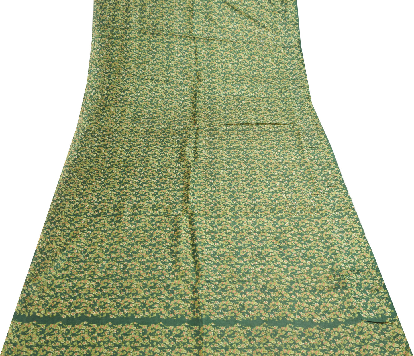 Sushila Vintage Dark Green Saree 100% Pure Silk Printed Floral Soft Craft Fabric
