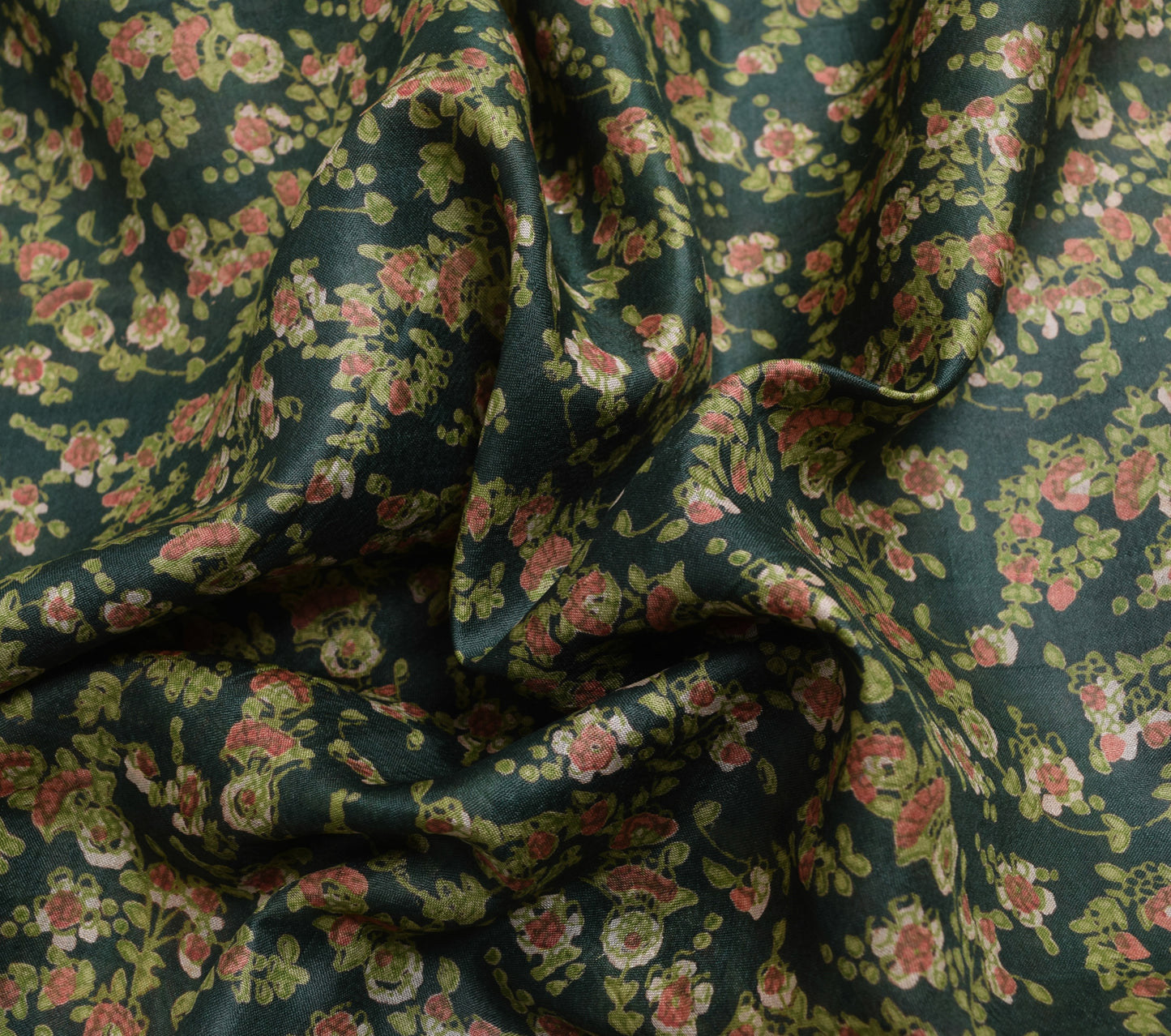 Sushila Vintage Dark Green Saree 100% Pure Silk Printed Floral Soft Craft Fabric