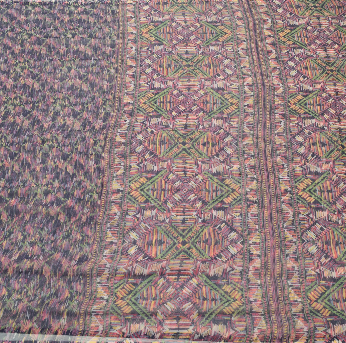 Sushila Vintage Blue Saree 100% Pure Chiffon Silk Printed Soft Sari Craft Fabric