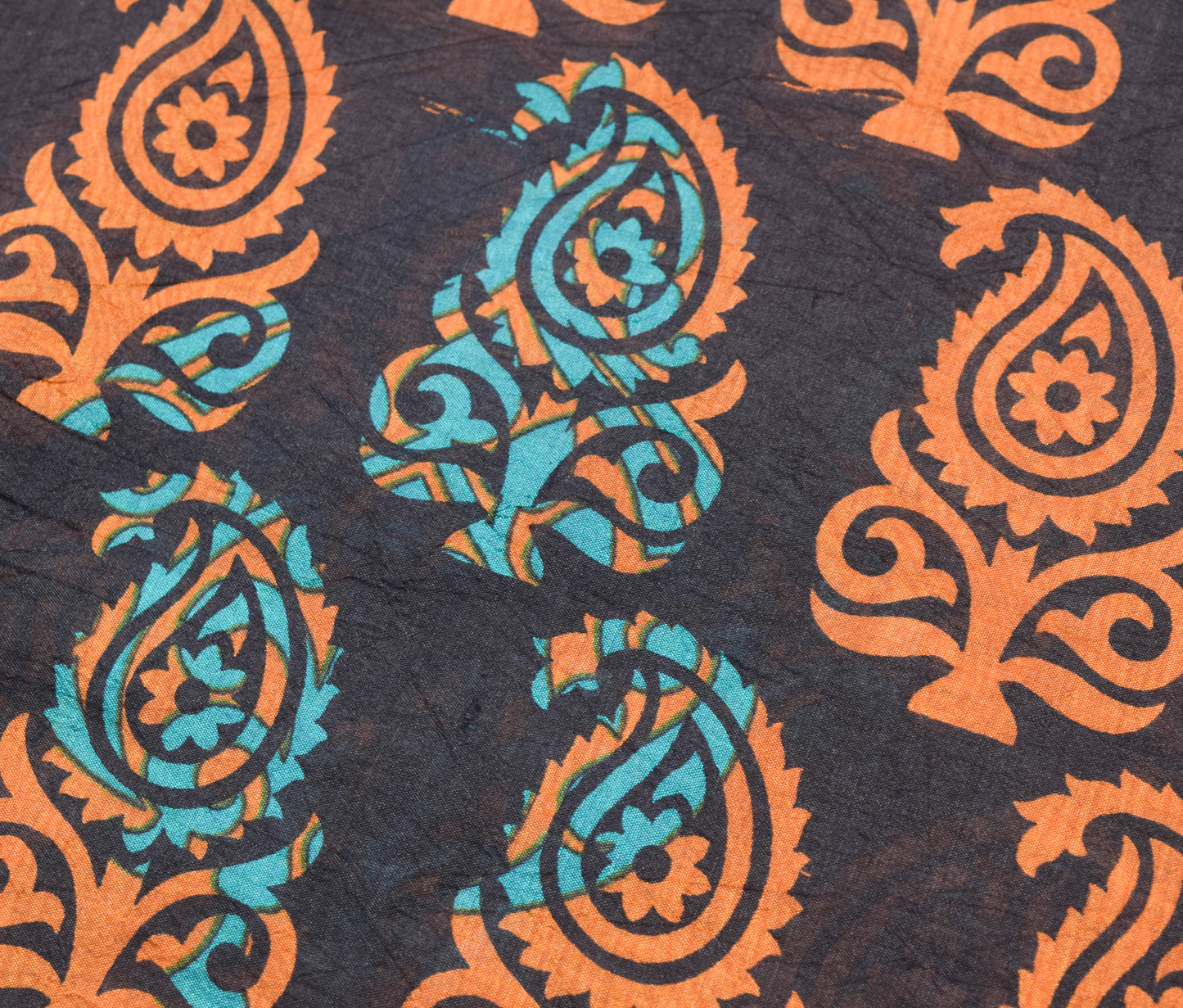 Sushila Vintage Black Saree 100% Pure Silk Printed Paisley Indian Craft Fabric