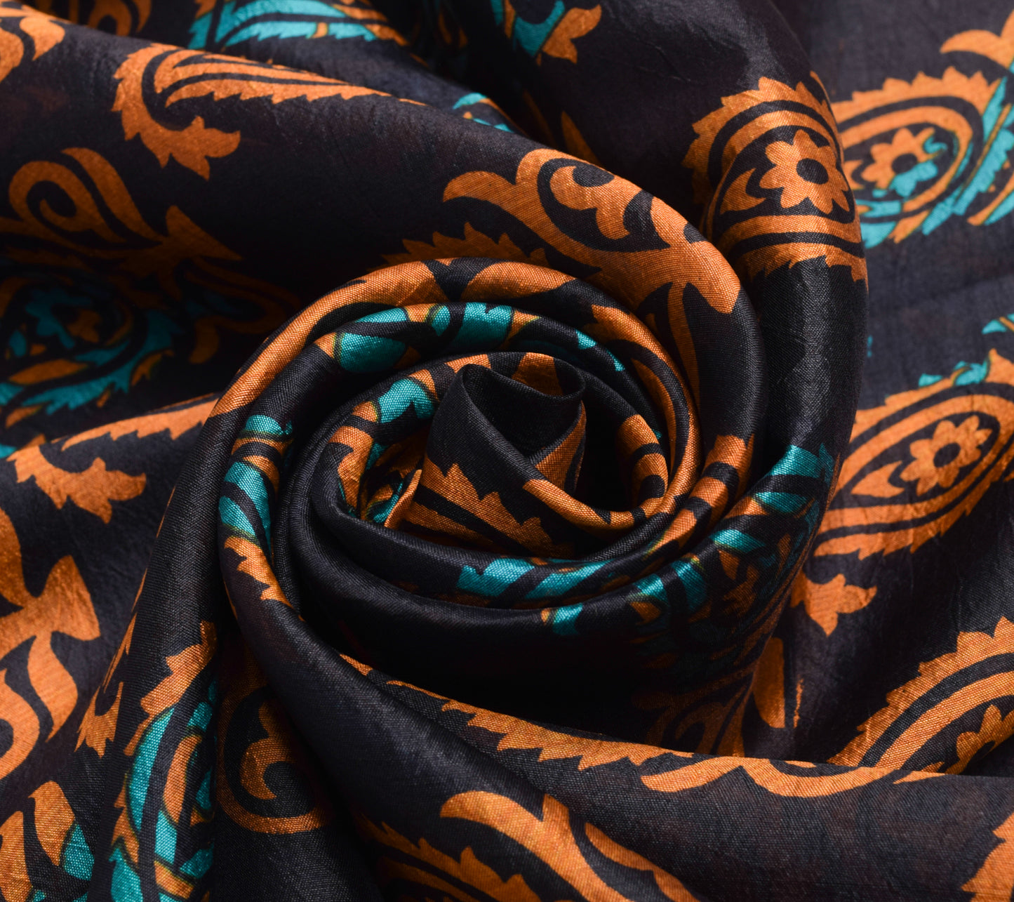 Sushila Vintage Black Saree 100% Pure Silk Printed Paisley Indian Craft Fabric