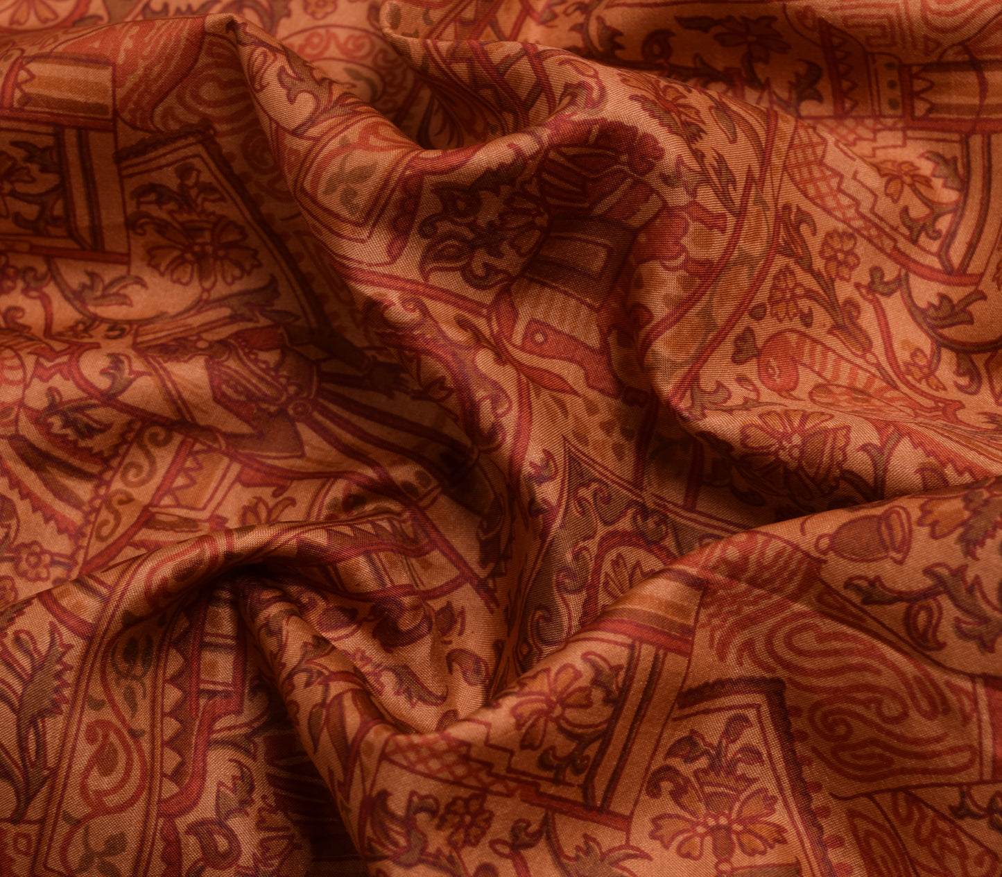 Sushila Vintage Brown Saree 100% Pure Silk Printed Human Soft Sari Craft Fabric