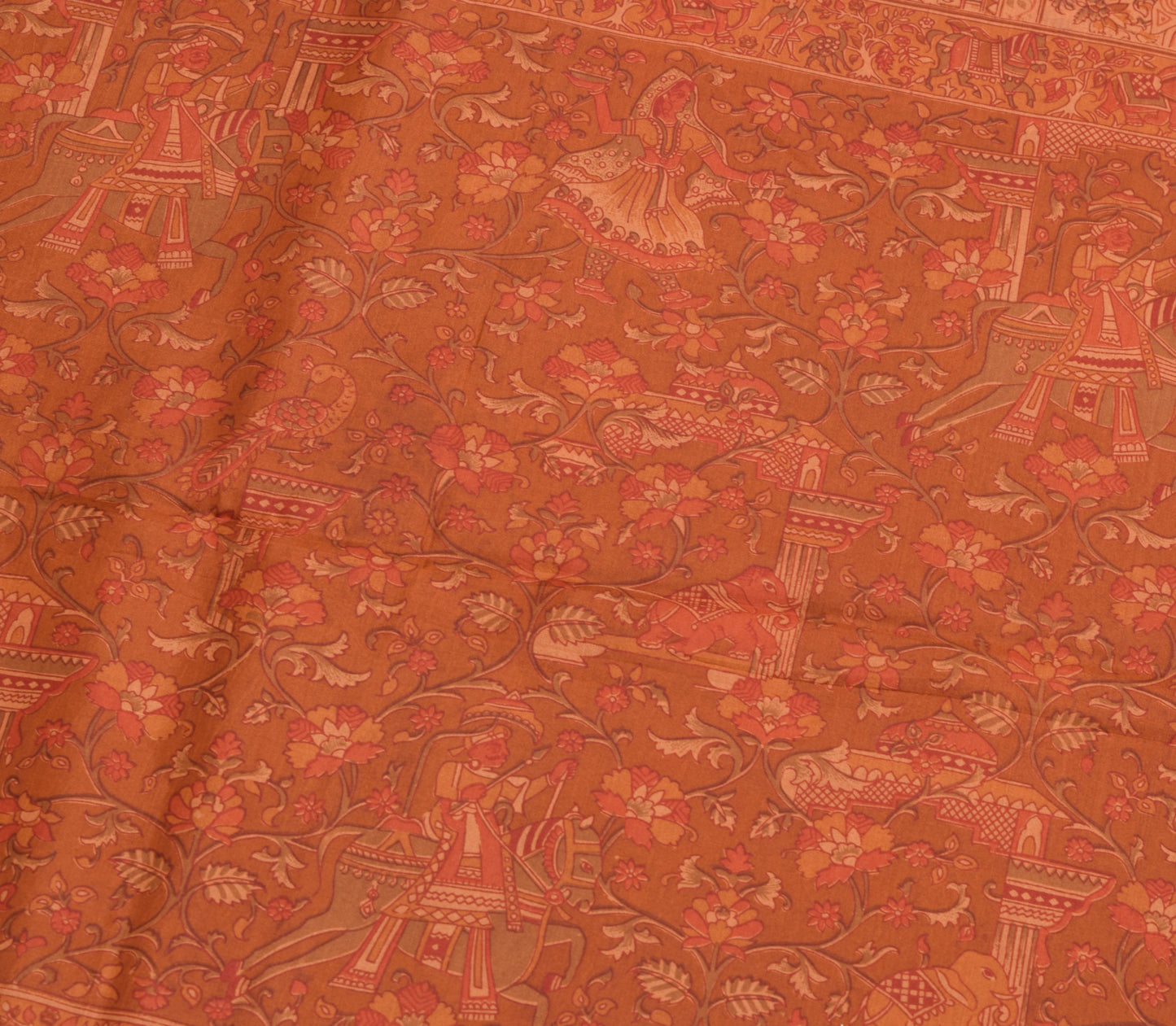 Sushila Vintage Brown Saree 100% Pure Silk Printed Human Soft Sari Craft Fabric