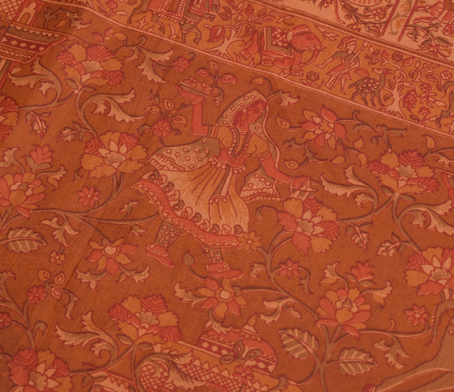 Sushila Vintage Brown Saree 100% Pure Silk Printed Human Soft Sari Craft Fabric