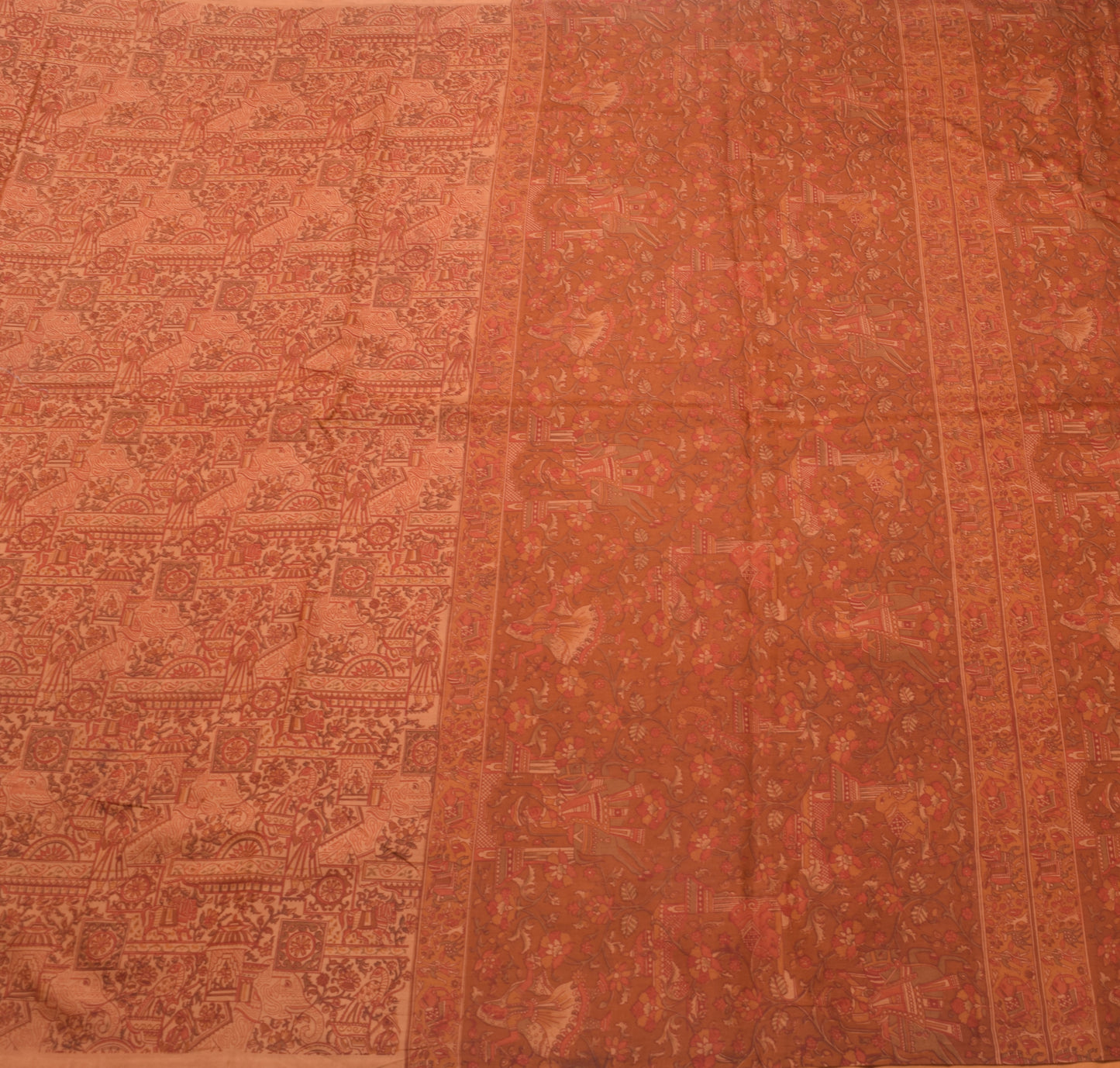 Sushila Vintage Brown Saree 100% Pure Silk Printed Human Soft Sari Craft Fabric