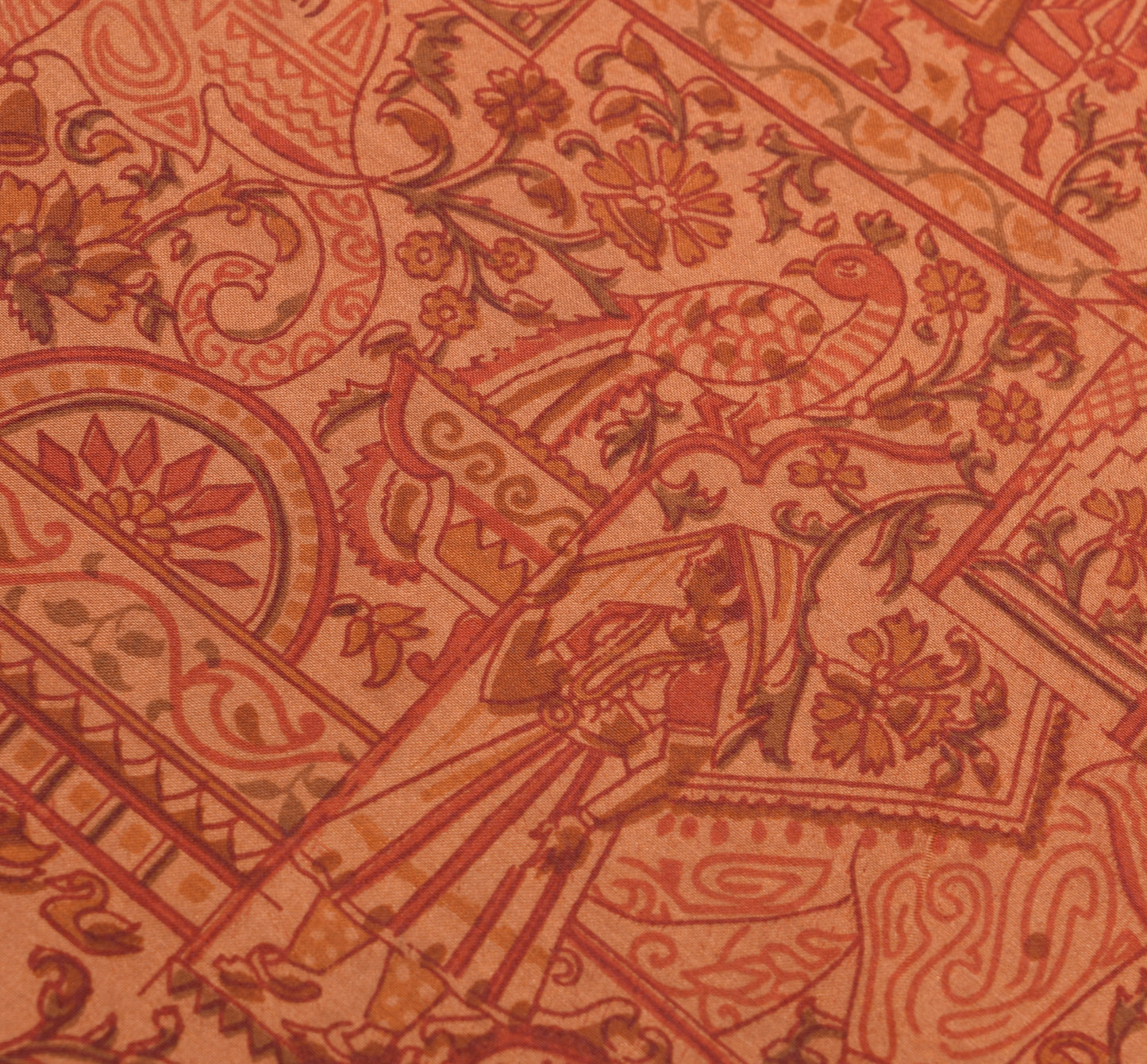 Sushila Vintage Brown Saree 100% Pure Silk Printed Human Soft Sari Craft Fabric