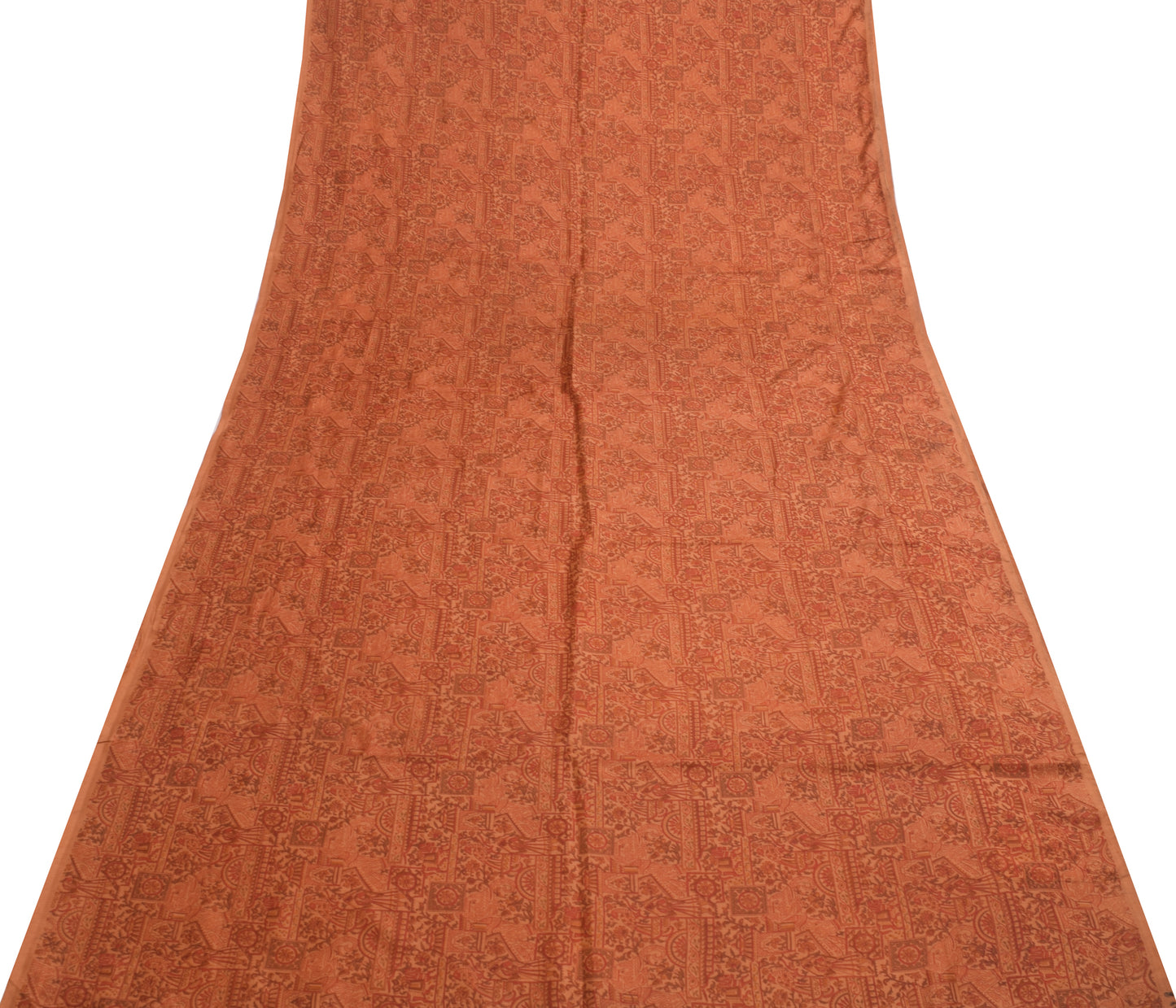 Sushila Vintage Brown Saree 100% Pure Silk Printed Human Soft Sari Craft Fabric