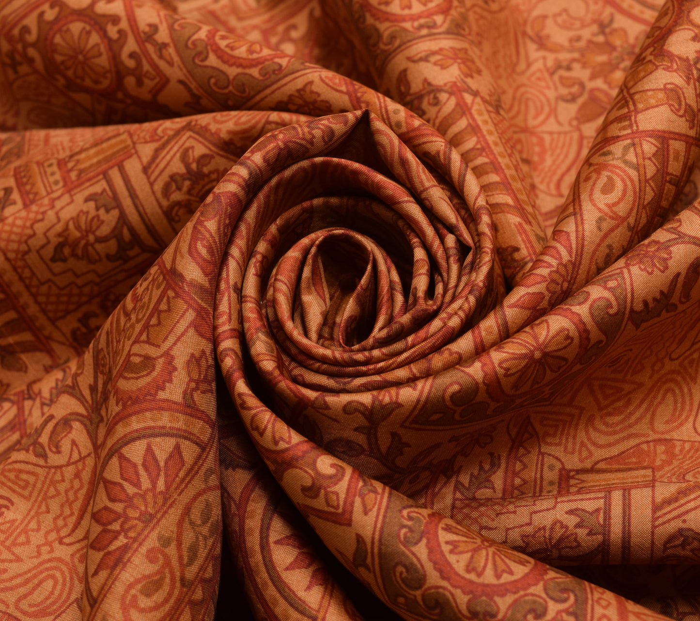 Sushila Vintage Brown Saree 100% Pure Silk Printed Human Soft Sari Craft Fabric