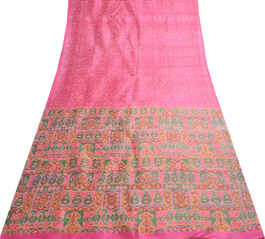Sushila Vintage Pink Saree 100% Pure Silk Printed Casual Wear Sari Craft Fabric