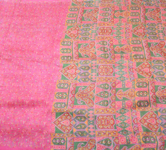 Sushila Vintage Pink Saree 100% Pure Silk Printed Casual Wear Sari Craft Fabric