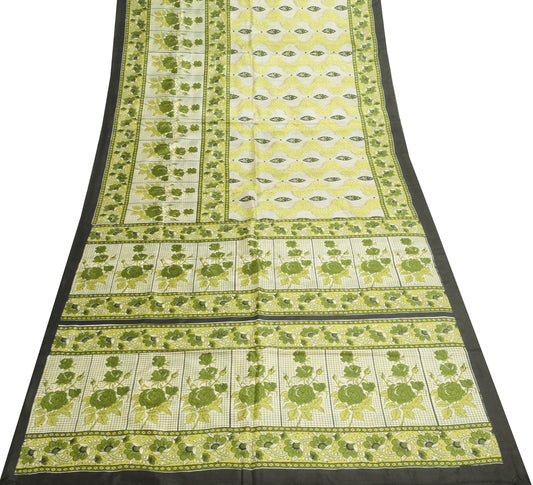Sushila Vintage Saree 100% Pure Silk Printed Indian Floral Soft Craft Fabric
