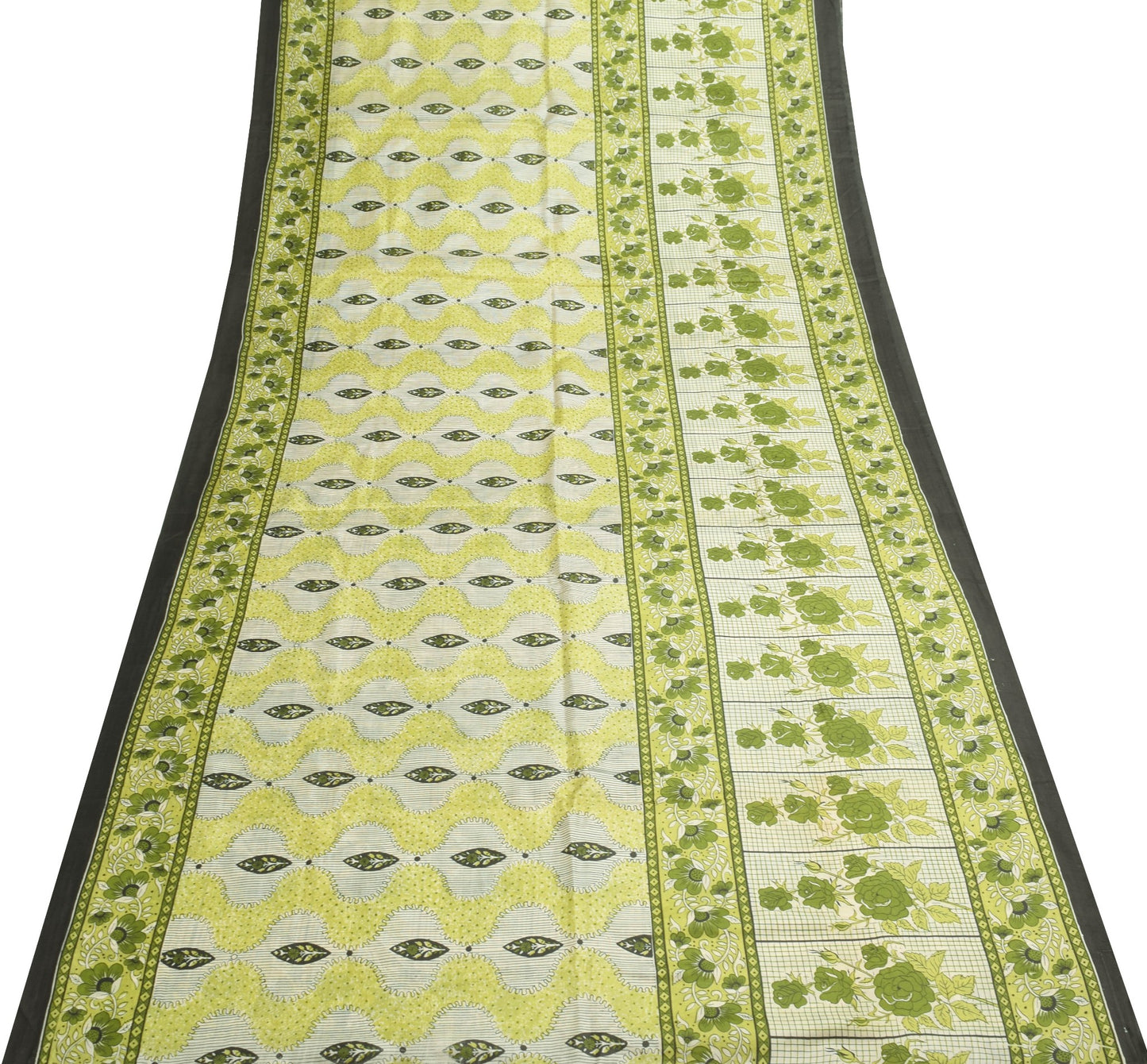 Sushila Vintage Saree 100% Pure Silk Printed Indian Floral Soft Craft Fabric
