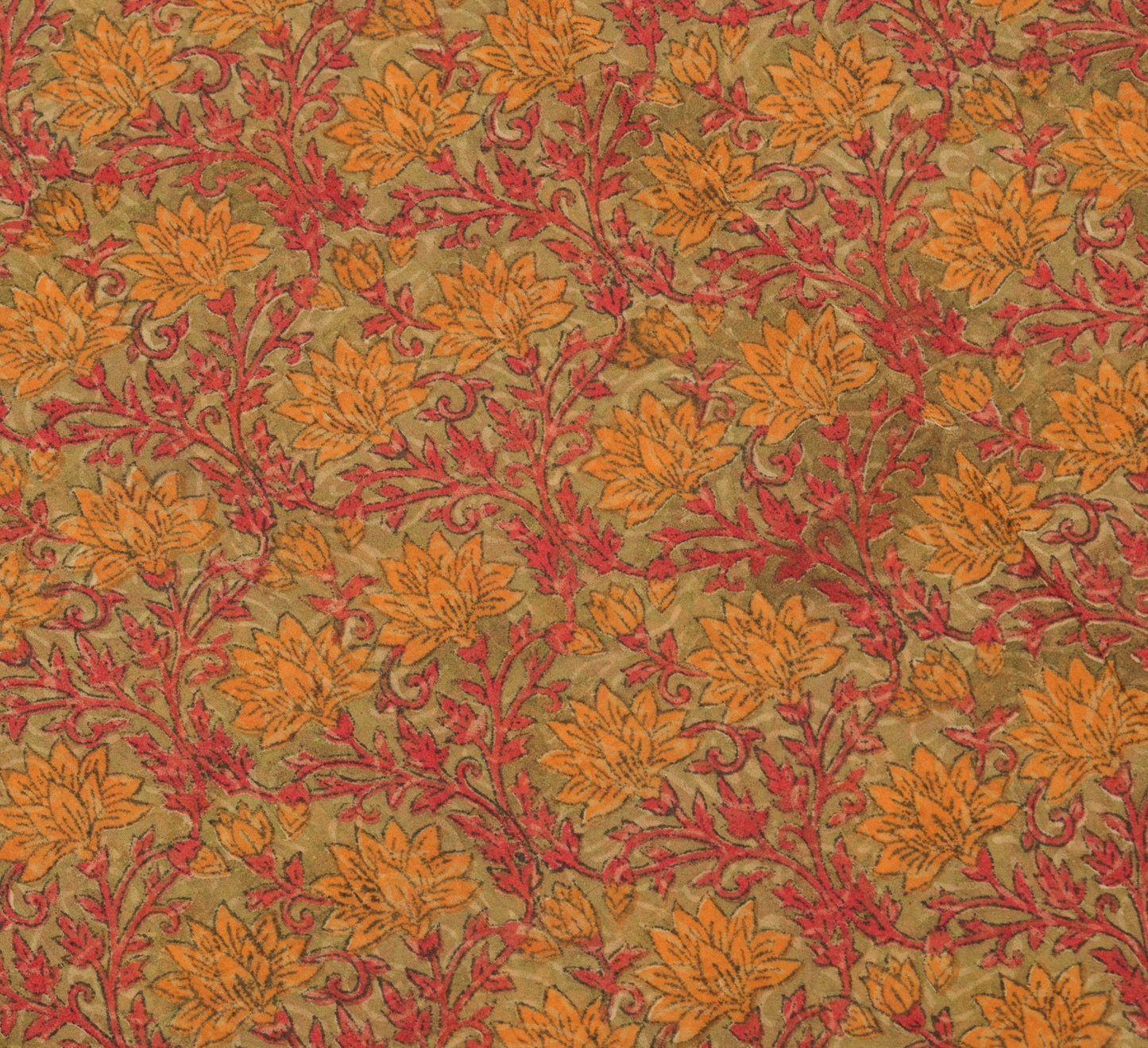 Sushila Vintage Saree Green Floral 100% Pure Georgette Silk Printed Craft Fabric