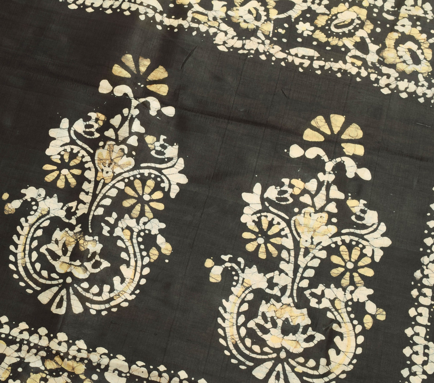 Sushila Vintage Saree 100% Pure Silk Beige Batik Printed Indian Craft Fabric