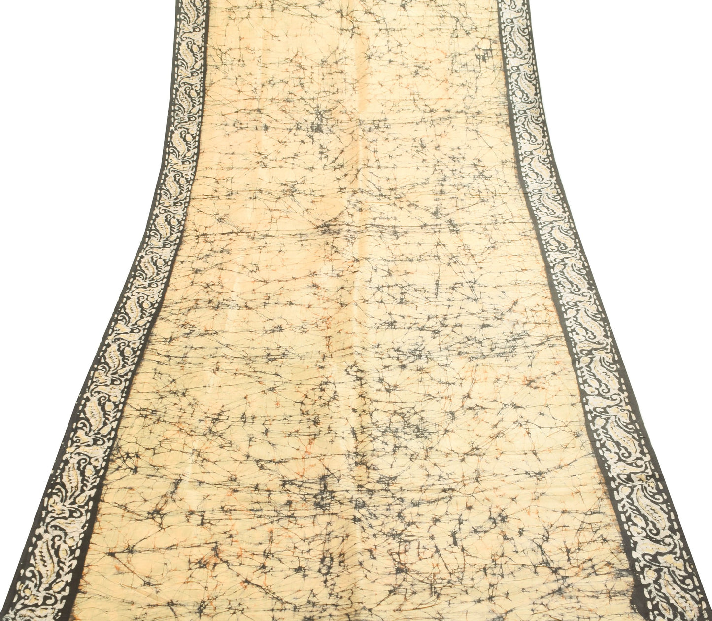 Sushila Vintage Saree 100% Pure Silk Beige Batik Printed Indian Craft Fabric