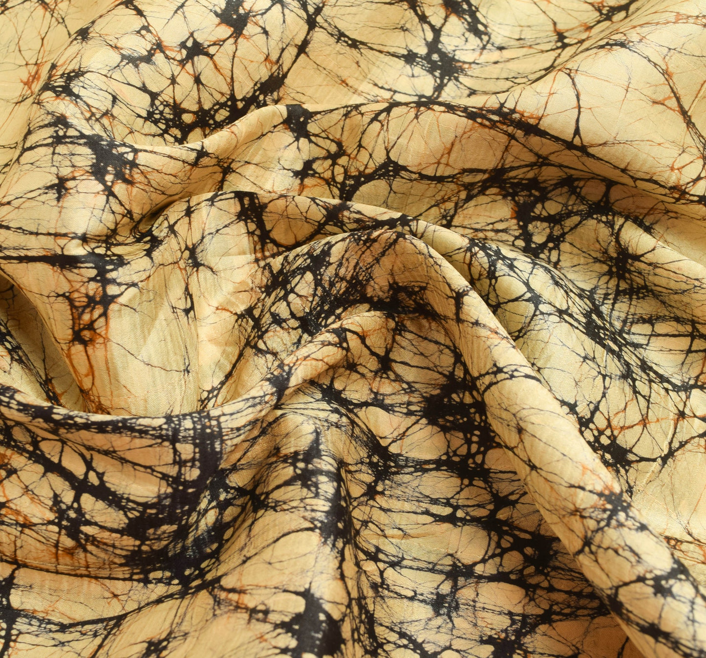 Sushila Vintage Saree 100% Pure Silk Beige Batik Printed Indian Craft Fabric