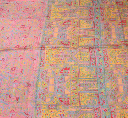 Sushila Vintage Pink Saree 100% Pure Silk Printed Abstract Indian Craft Fabric