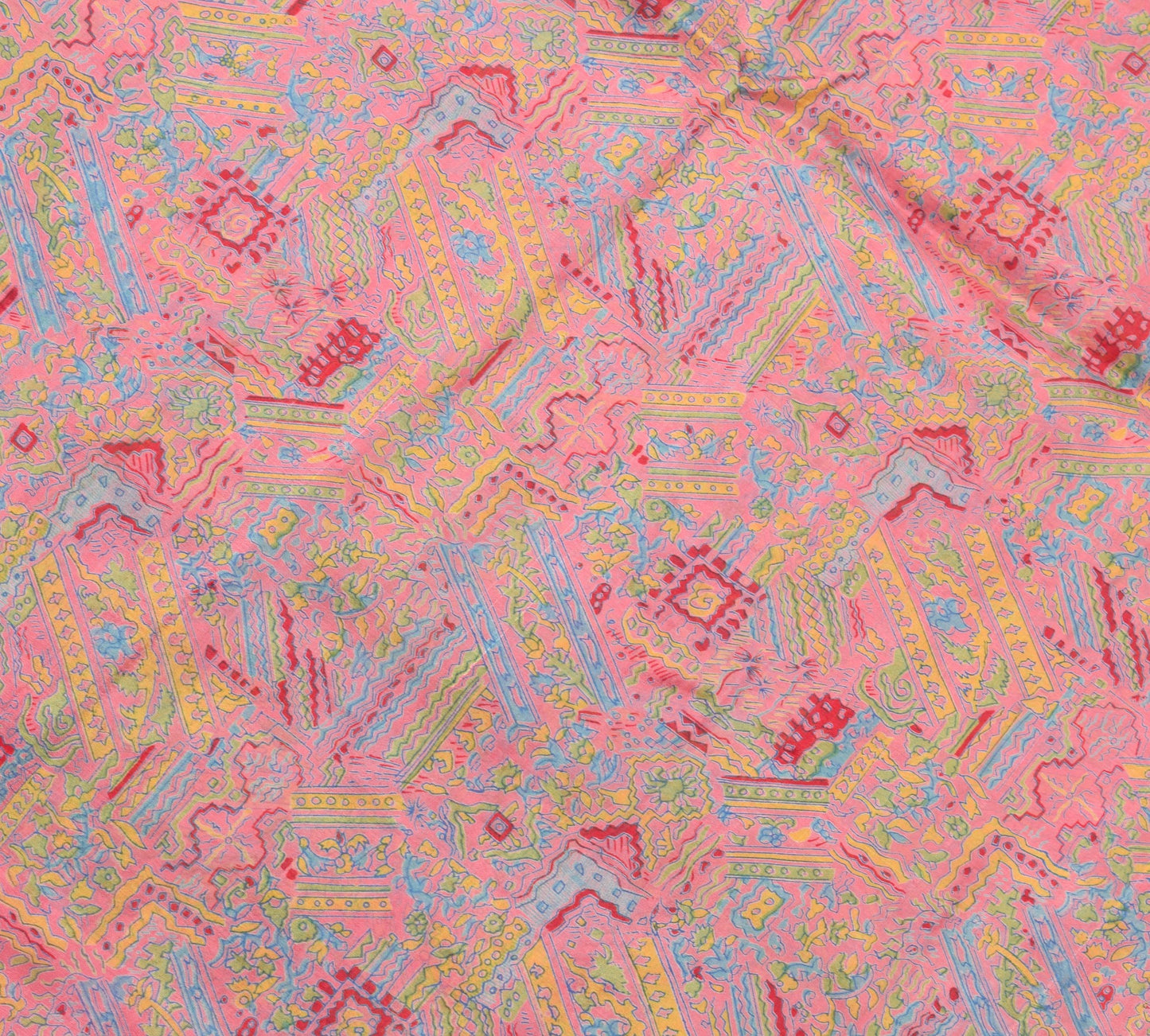 Sushila Vintage Pink Saree 100% Pure Silk Printed Abstract Indian Craft Fabric