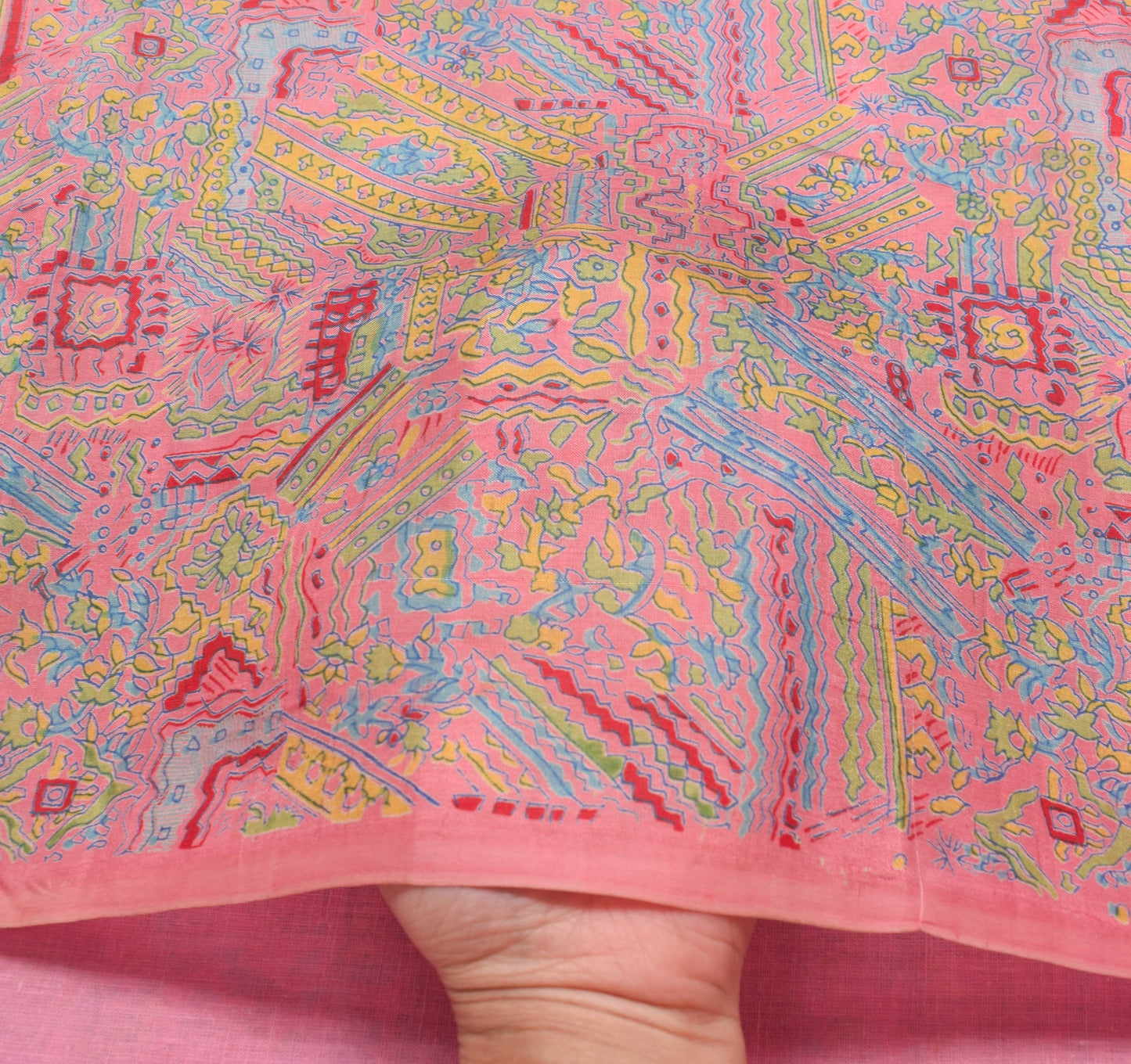 Sushila Vintage Pink Saree 100% Pure Silk Printed Abstract Indian Craft Fabric