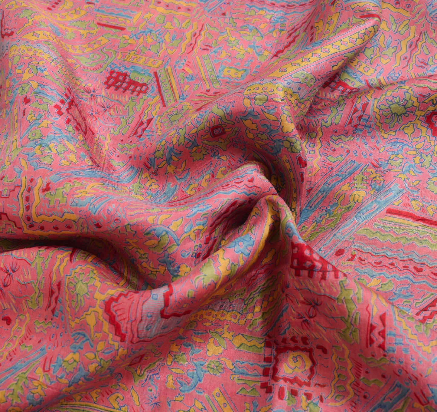 Sushila Vintage Pink Saree 100% Pure Silk Printed Abstract Indian Craft Fabric