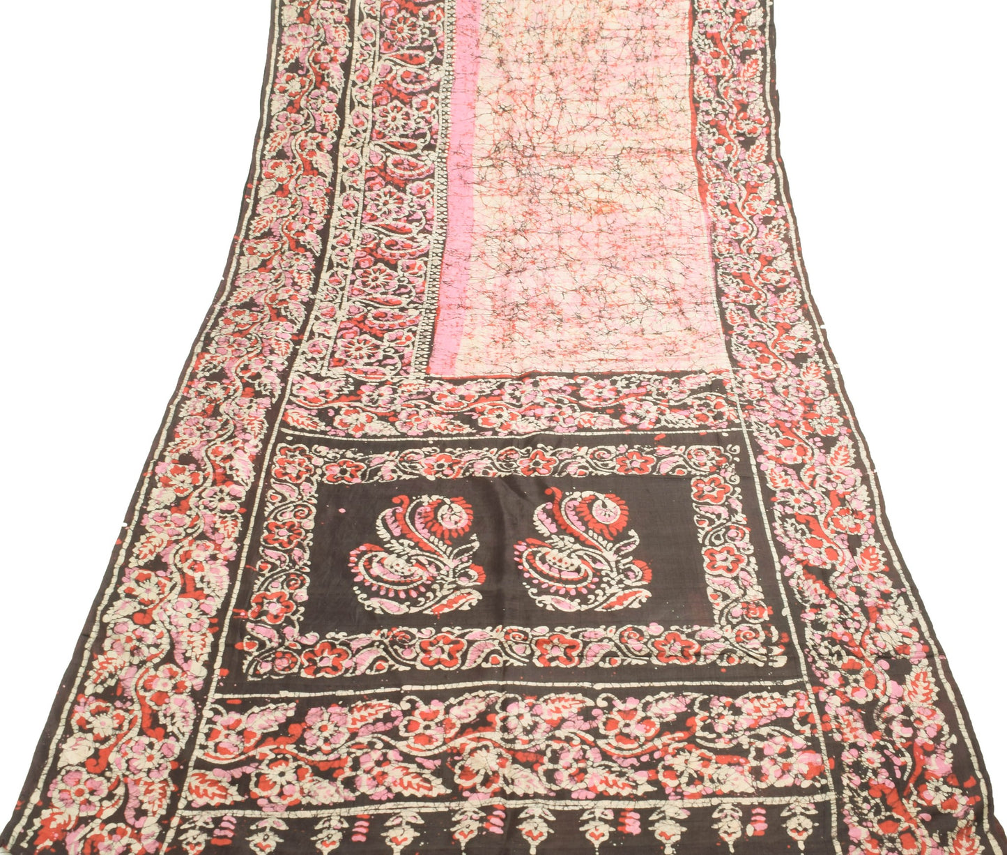 Sushila Vintage Purple Saree 100% Pure Silk Batik Printed Soft Craft Fabric