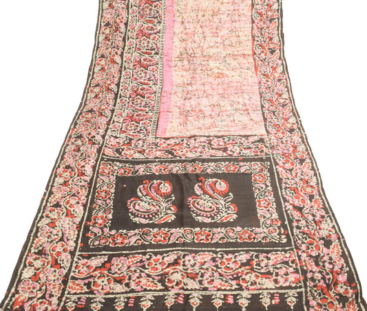 Sushila Vintage Purple Saree 100% Pure Silk Batik Printed Soft Craft Fabric