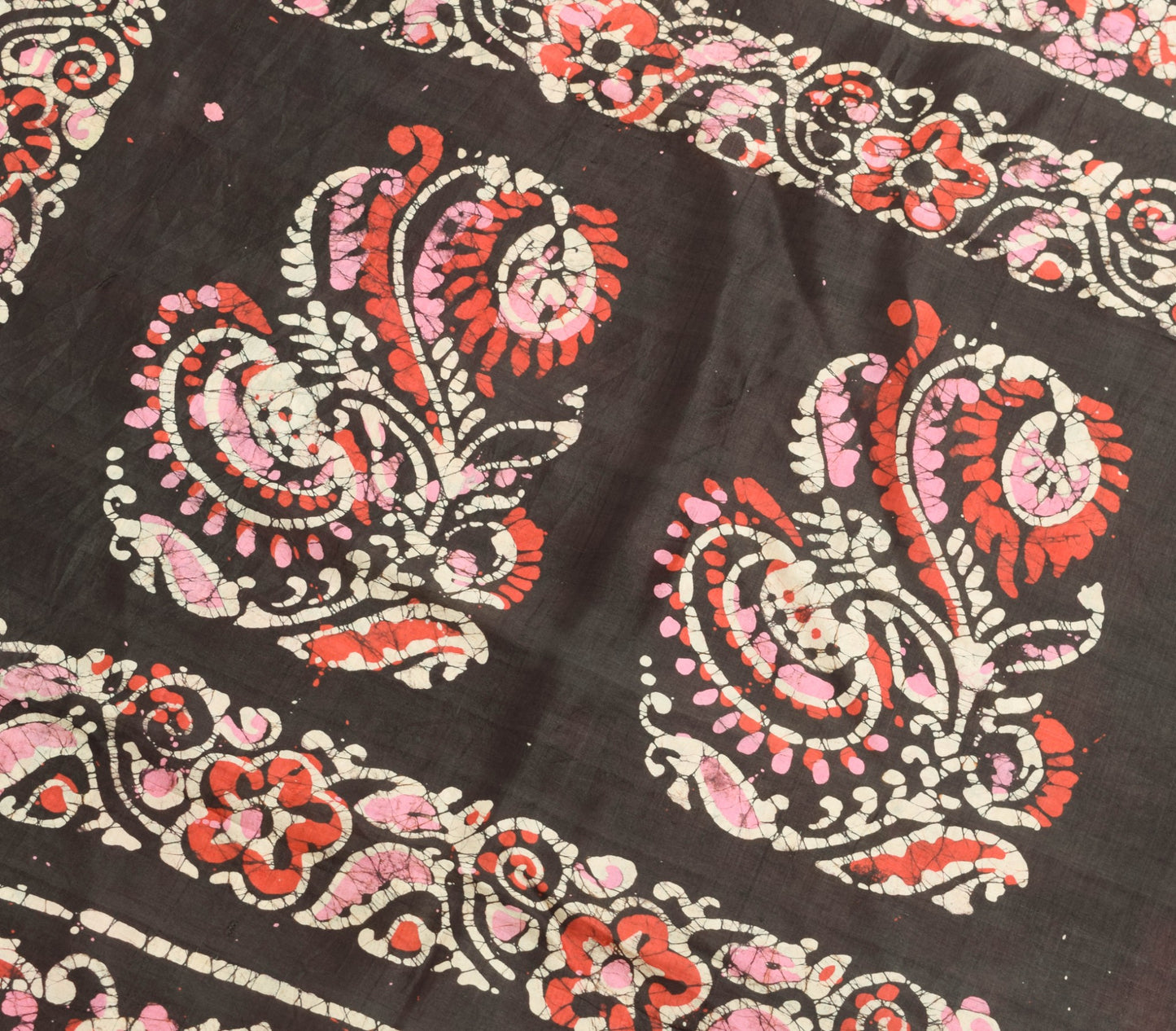 Sushila Vintage Purple Saree 100% Pure Silk Batik Printed Soft Craft Fabric