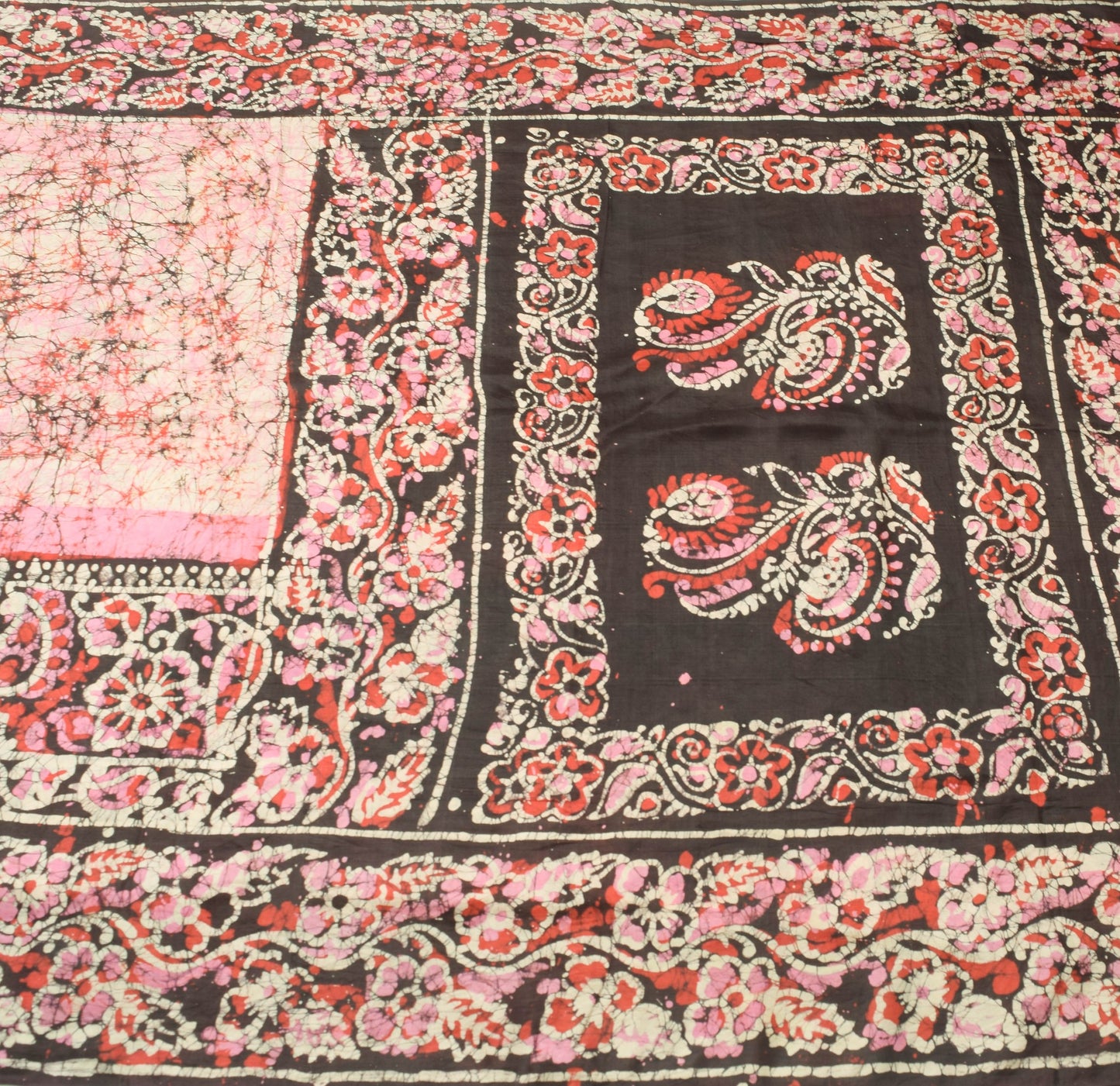 Sushila Vintage Purple Saree 100% Pure Silk Batik Printed Soft Craft Fabric