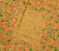 Sushila Vintage Brown Floral Saree 100% Pure Silk Printed 5 YD Soft Craft Fabric